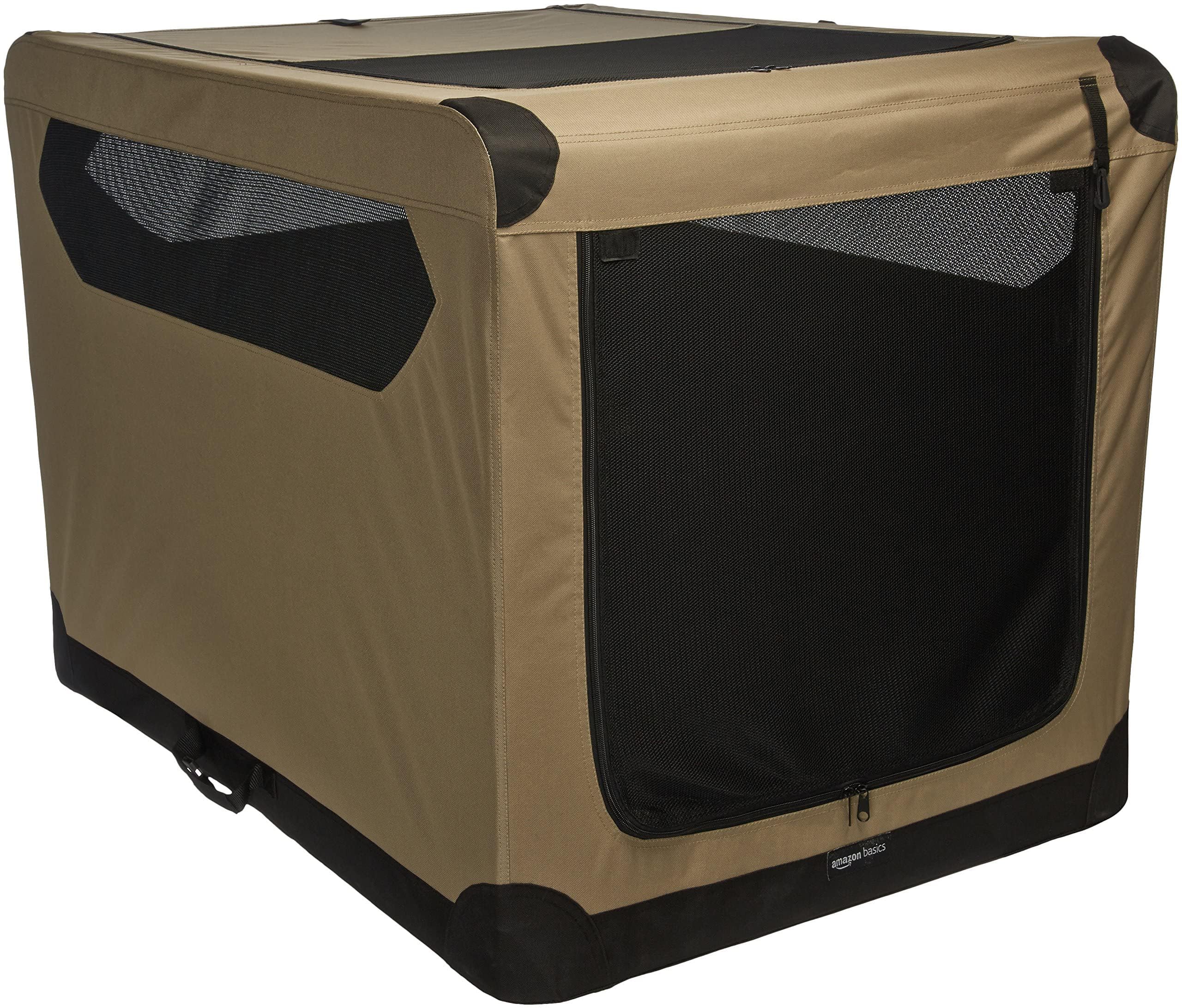 Amazon Basics Double Door Collapsible Dog Crate - Lightweight Soft-Sided Travel Kennel, Portable Folding Dog Cage for Large Dogs (XL 42