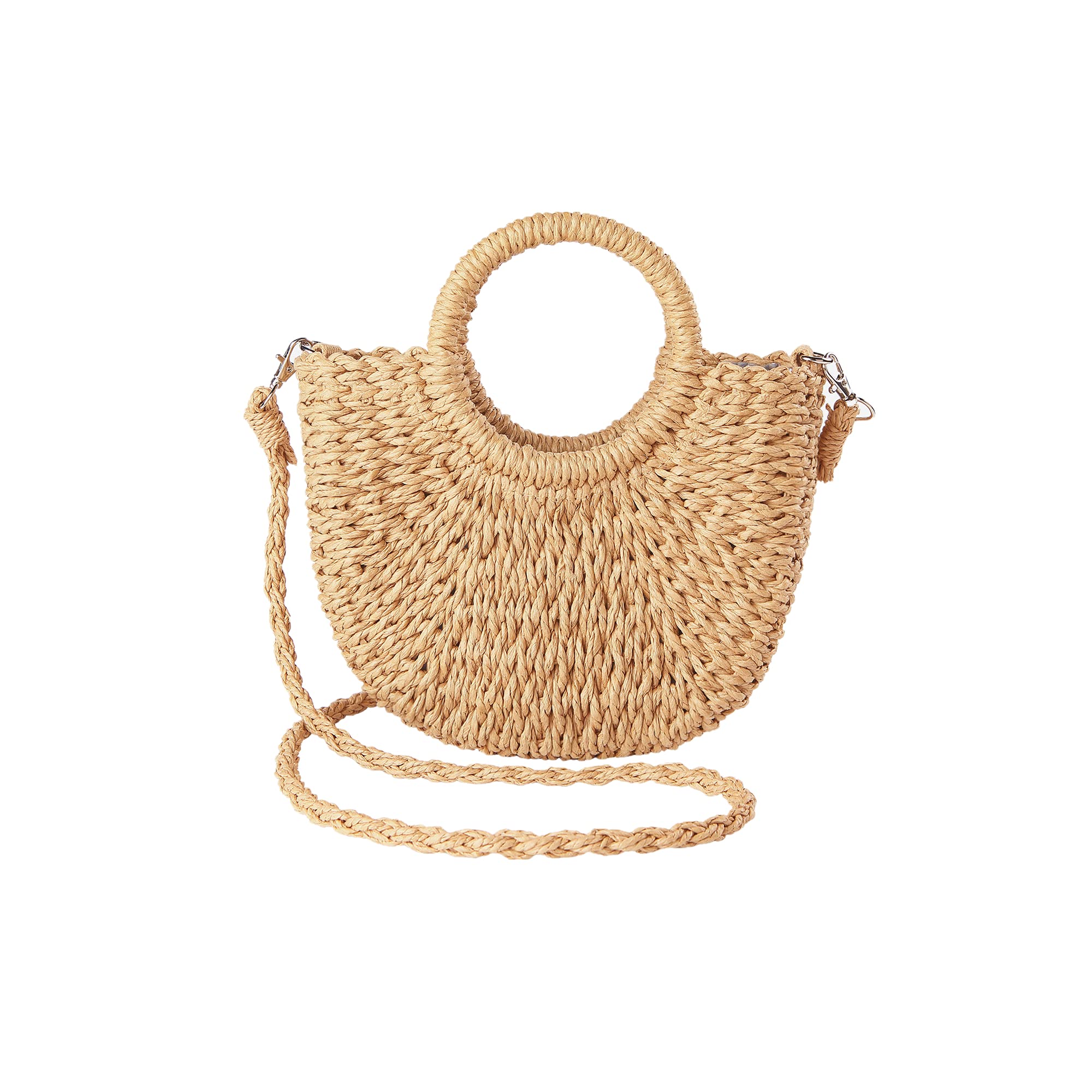 JOLLQUE Straw Beach Bag for Women - Summer Handwoven Tote Purse with Tassel, Top Handle Straw Handbag Clutch | Perfect for Beach Vacations, Pool Parties & Summer Outings