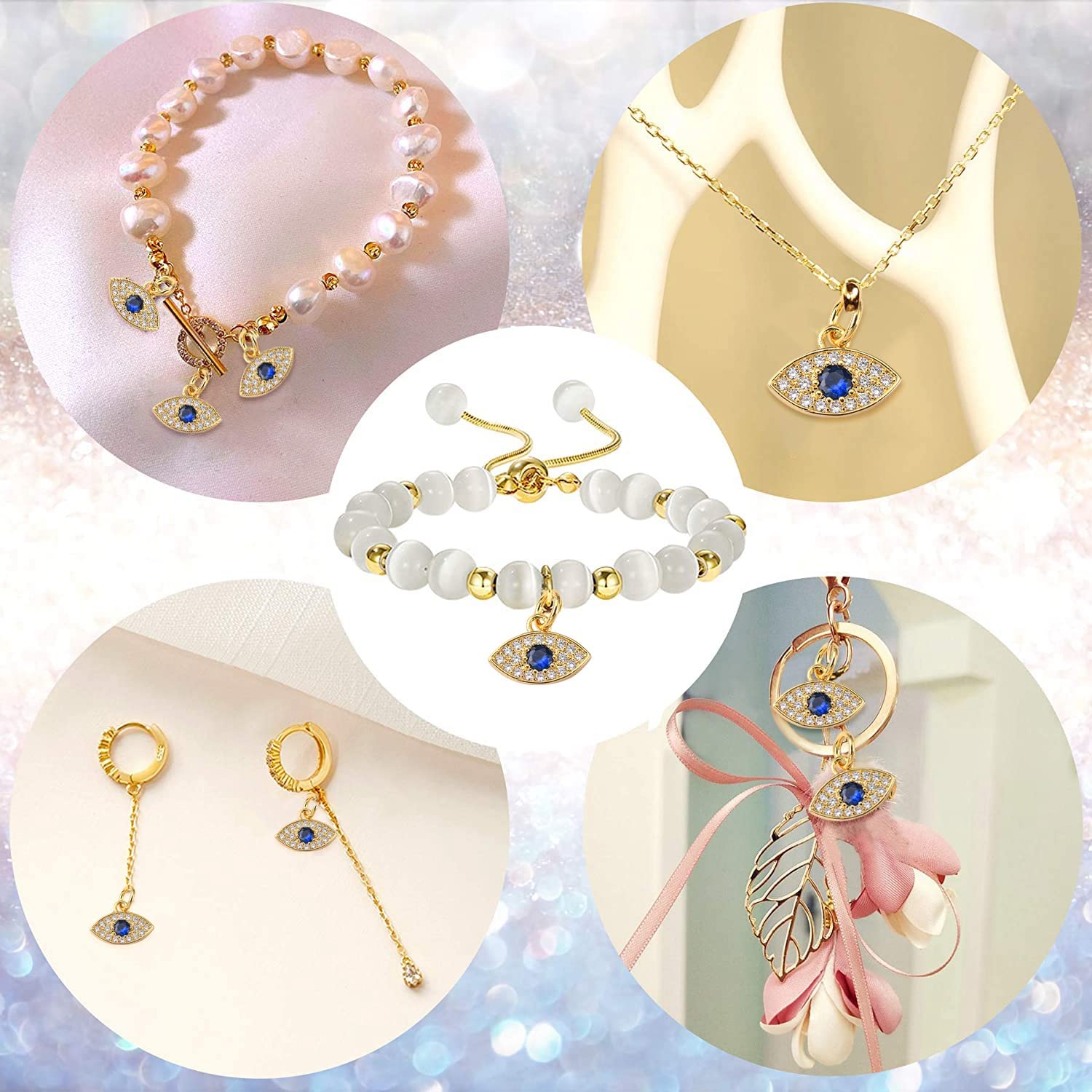 18K Gold Plated Cubic Zirconia Eye Charms - 10pcs Micro Pave CZ Stone Charms for Jewelry Making, DIY Bracelets & Necklaces - Perfect for Handmade Gifts & Boho Style Accessories