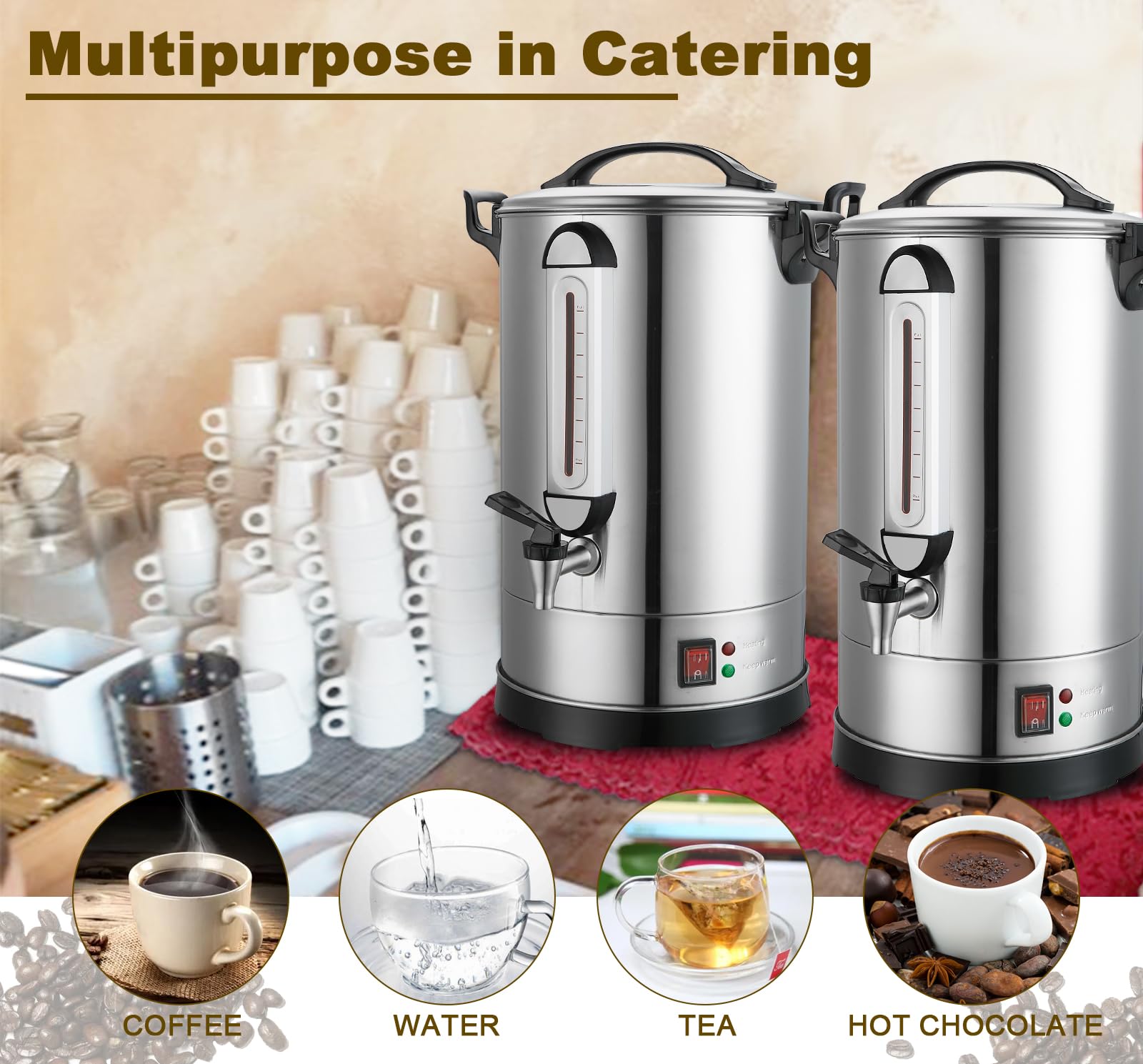 100 Cup Commercial Coffee Maker - 4.2Gal Stainless Steel for Weddings & Events