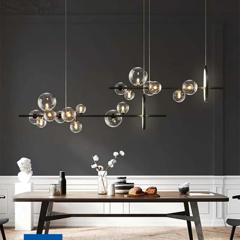 Modern Black Glass Chandelier - Elegant Ceiling Light Fixture for Dining Room, Living Room & Bedroom | Dimmable LED Lighting for Home Decor