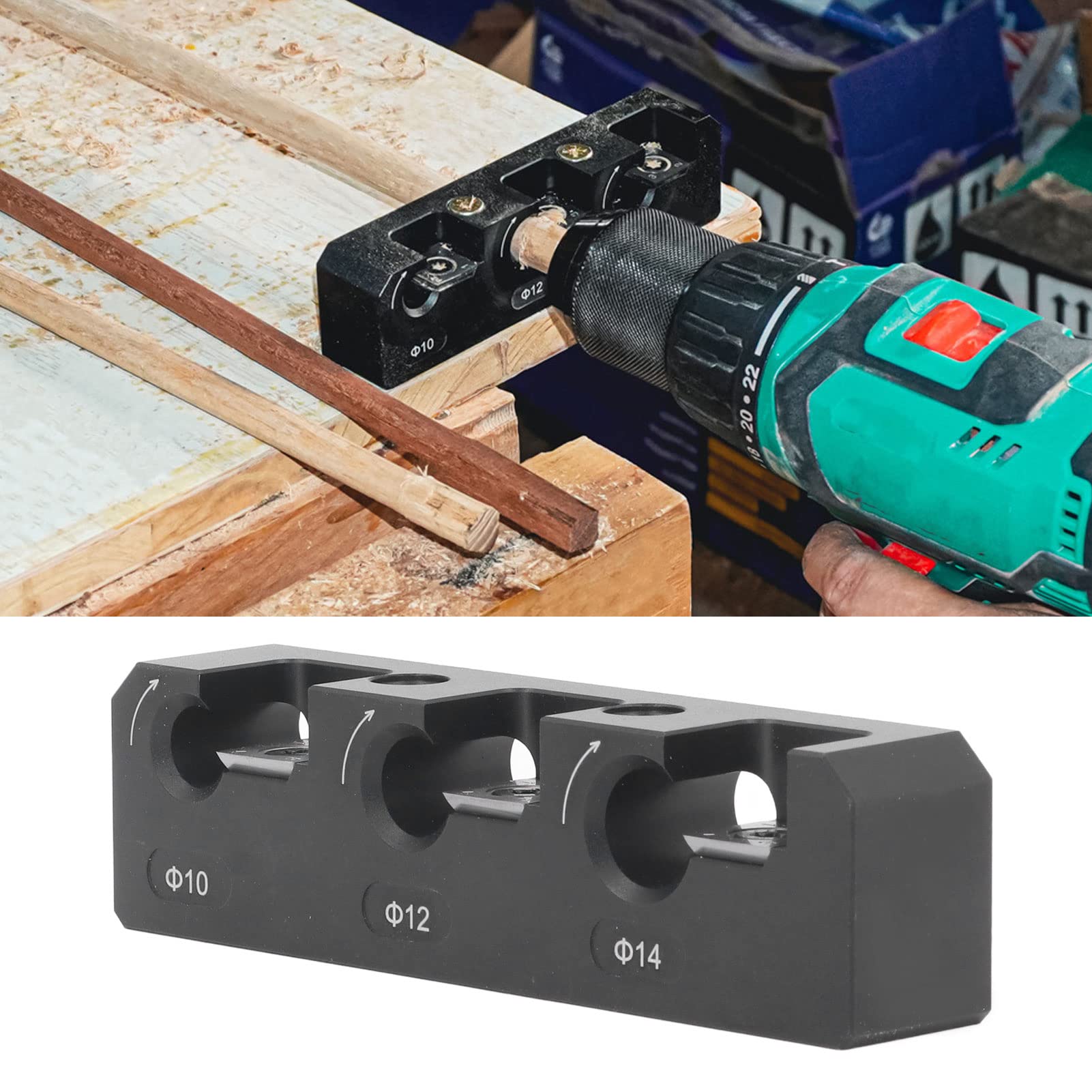 Oumefar Carbide Inserts Dowel Maker - 3 Hole Metric Dowel Plate for Wooden Dowel Rods & Sticks - Electric Drill Milling Jig & Woodworking Tool - Perfect for Furniture Making, DIY Projects & Wood Joinery
