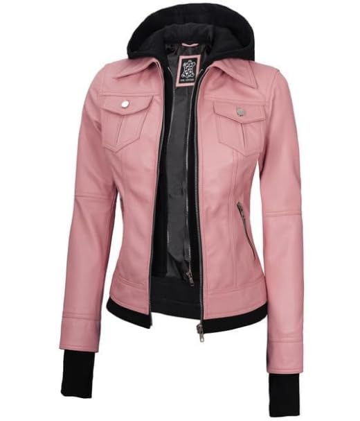 Tralee - Pink Hooded Leather Jacket