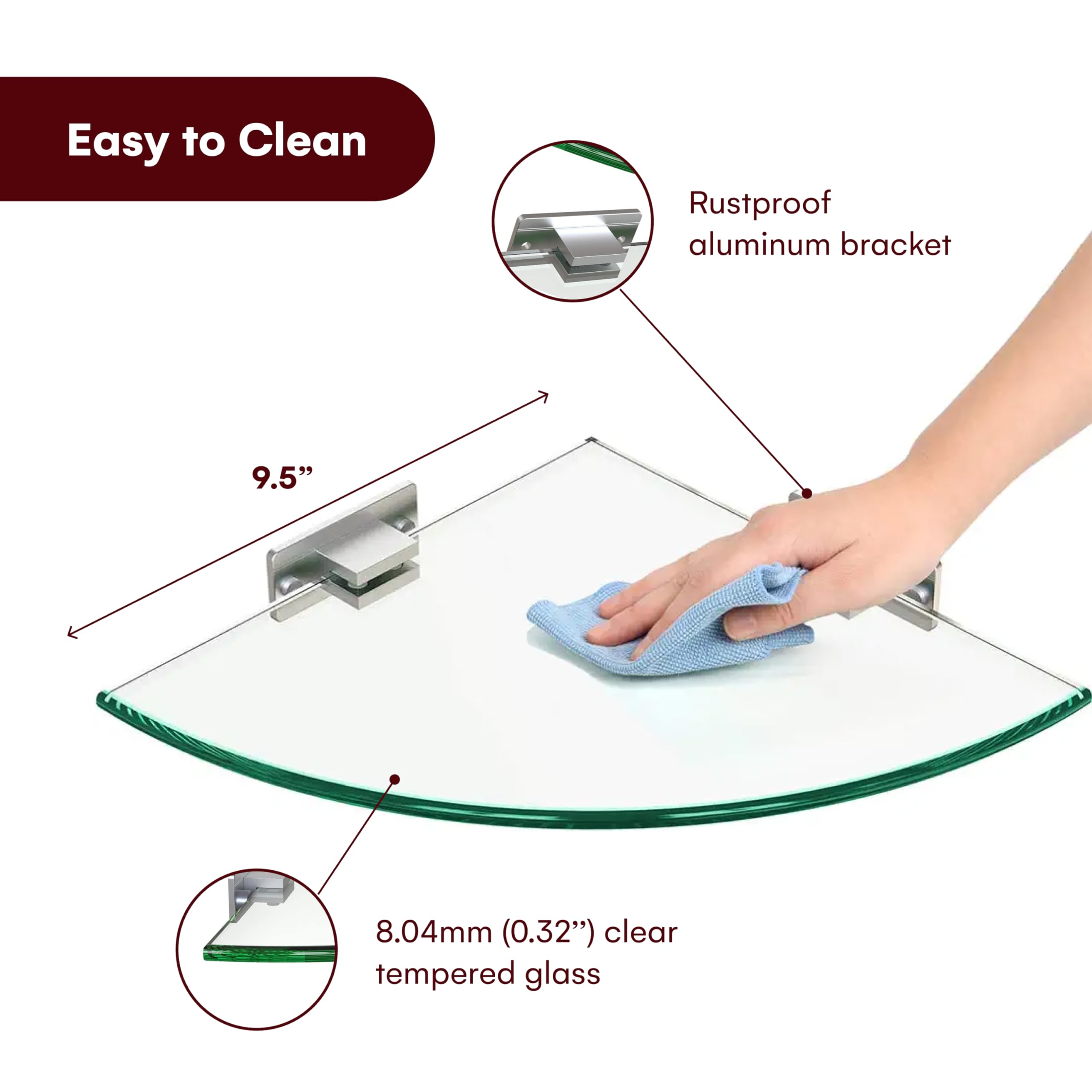 GeekDigg 2-Pack Adhesive Shower Caddy - No Drill Glass Shelf Shower Organizer with Aluminum Brackets for Bathroom, Shower & Spa - Perfect for Storing Shampoo, Soap & Bath Essentials
