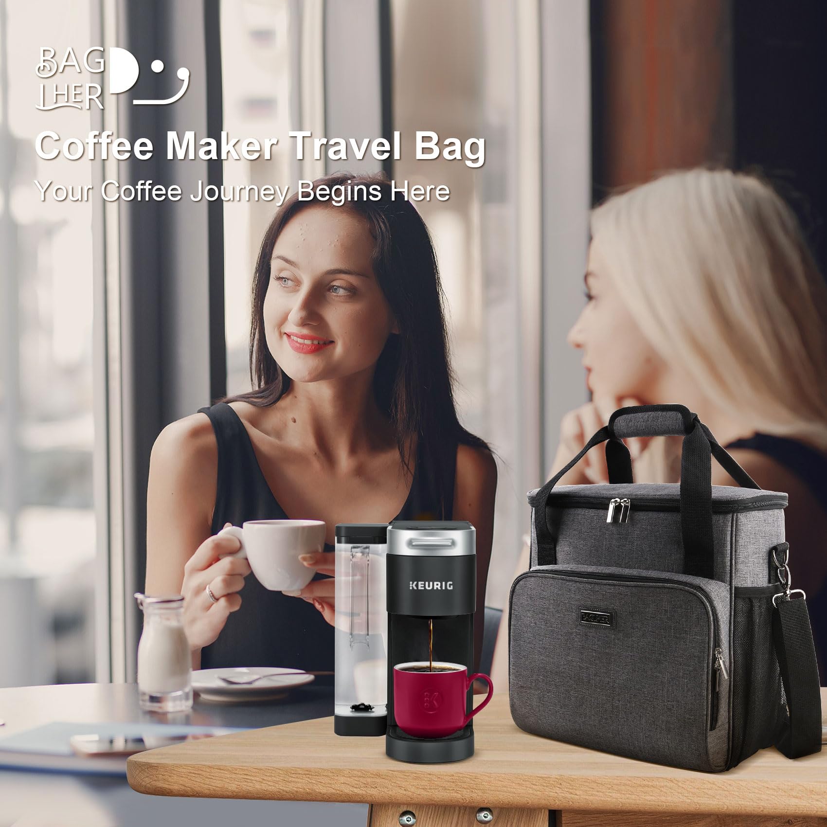 Premium Travel Coffee Maker Bag - Compatible with Keurig K-Slim & K-Supreme, Portable Keurig Case with Adjustable Shoulder Strap | Compact Design for Commuting, Camping & Office Use (Grey)