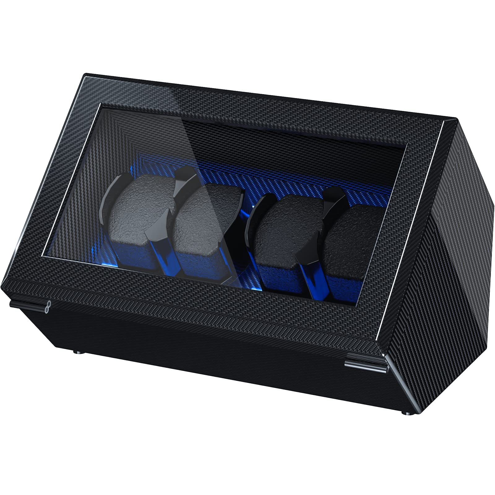 MetaBay Watch Winder for 4 Automatic Watches - Luxury Carbon Fiber Case with Silent Japanese Motor | Dual Power (AC/Battery) | Blue LED Display | Perfect for Rolex, Omega & Luxury Watch Collections | Ideal for Travel, Display & Automatic Watch Maintenance