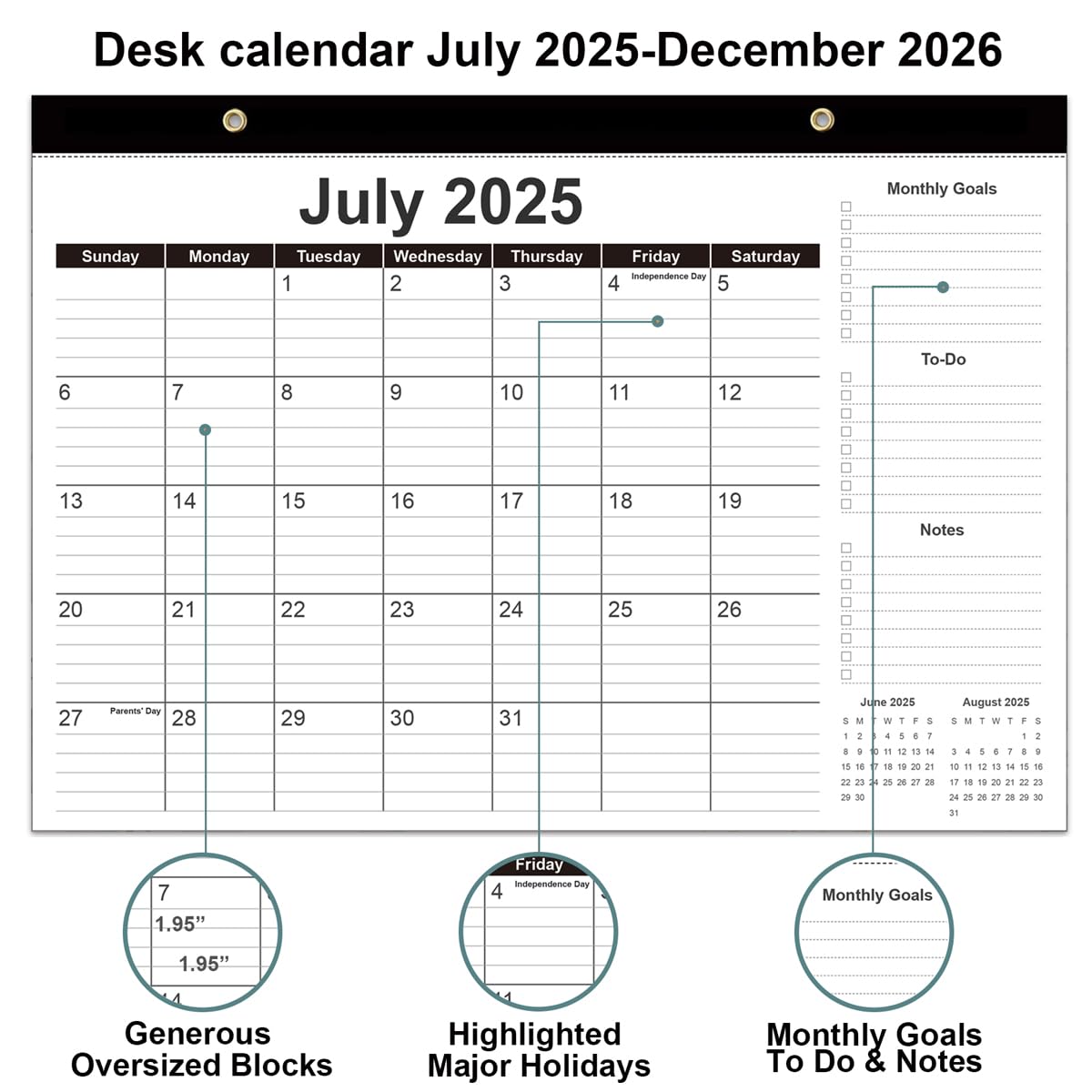 2025-2026 Desk Calendar - 18 Month Planner from July 2025 to December 2026 | Thick Paper 12