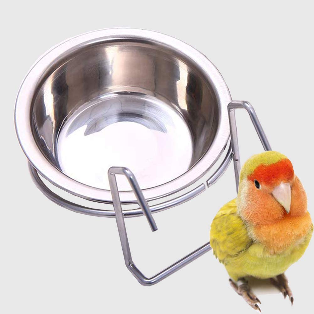 Stainless Steel Bird Feeder & Water Bowl for Parakeets, Parrots, Finches, Lovebirds - Durable Cage Food Dish with Wire Hook - Perfect for Small Birds in Cages, Aviaries, and Outdoor Coops [1 Pack]