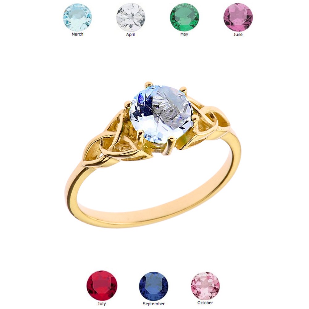10k Yellow Gold Celtic Trinity Knot Ring with Birthstone - Personalized Engagement & Proposal Ring for Women, Size 6.25 - Perfect for Anniversaries, Weddings & Special Occasions
