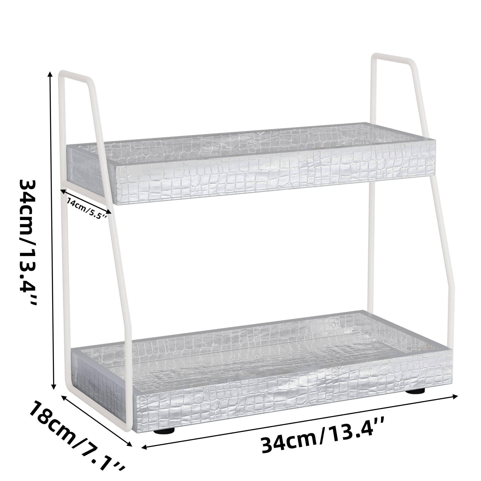 Premium 2-Tier Bathroom Countertop Organizer - Faux Leather Makeup & Vanity Storage Tray with Non-Slip Base (Silver) | Perfect for Cosmetics, Jewelry & Skincare Organization in Bathroom, Bedroom or Dressing Table