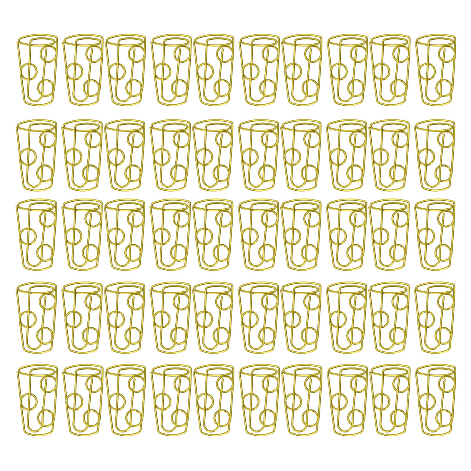 50 Pcs Coffee Cup Shaped Paper Clips - 1.3 x 0.7 Inch Golden Yellow Plastic Coated Wire Clips for Office, School, Notebook & Bookmark Organization - Fun Stationery Supplies for Home & Work