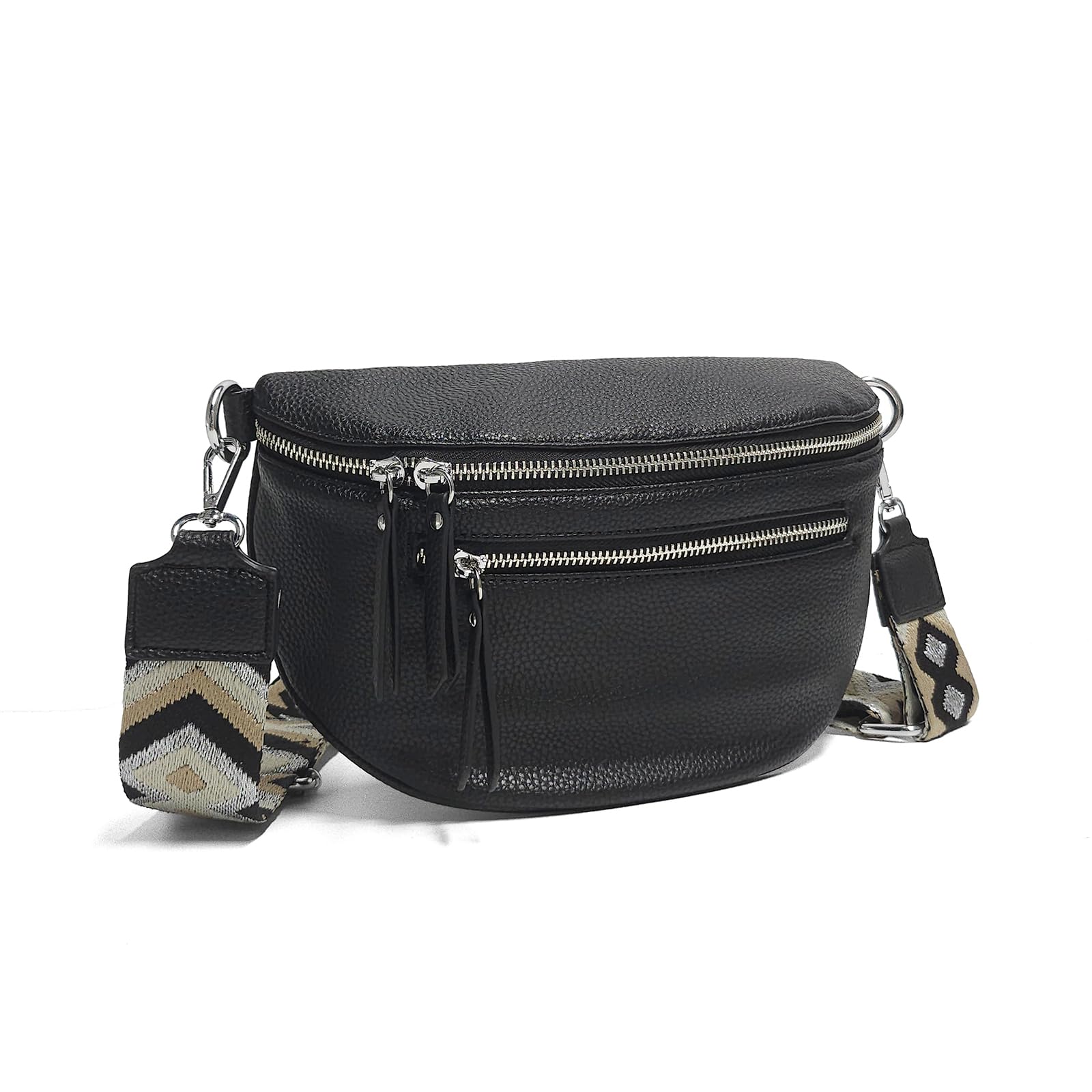 Women's Vegan Leather Crossbody Fanny Pack - Sling Bag with Coin Purse, Waist Bum Bag for Travel, Gym & Outdoor Activities (Black)