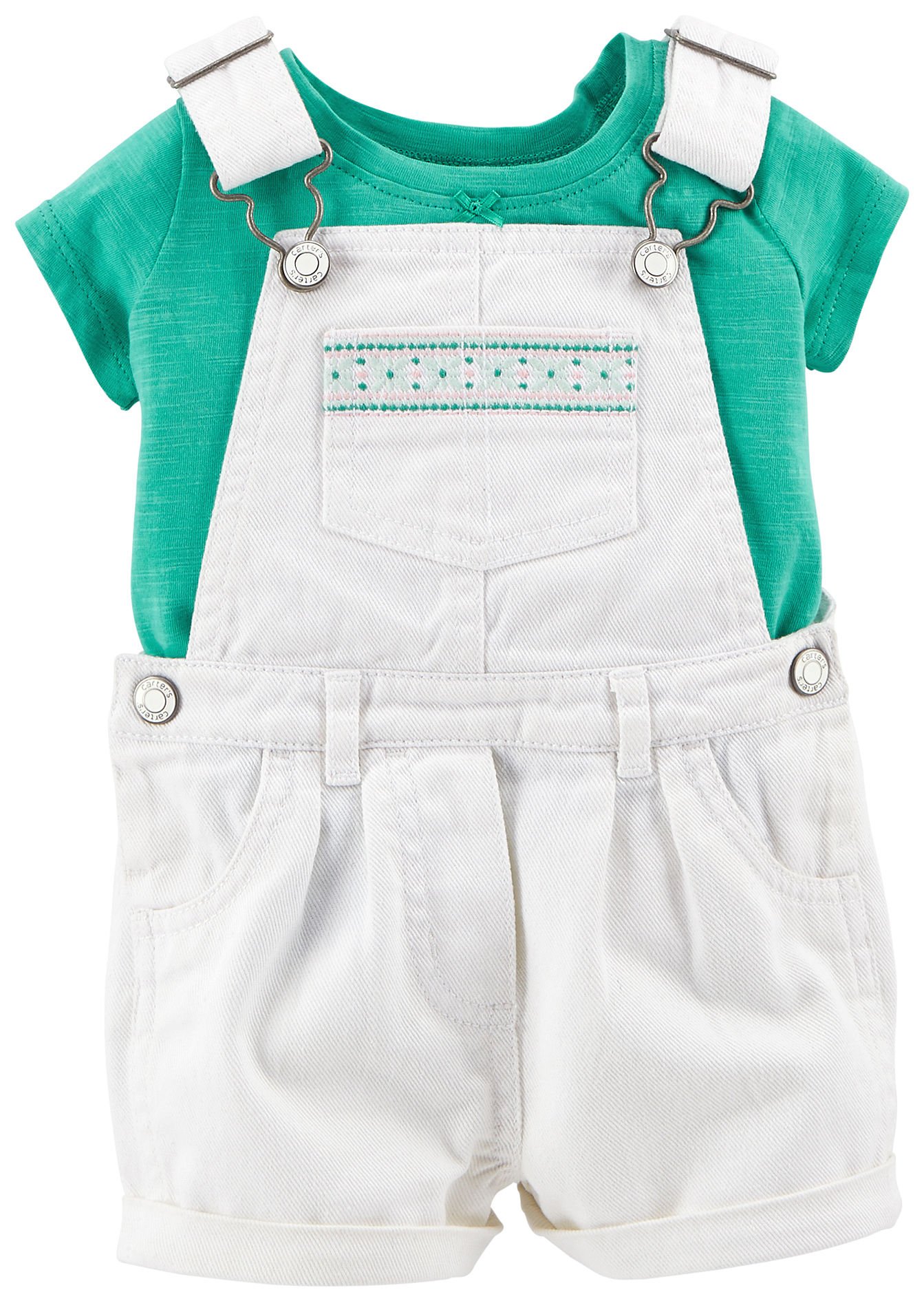 Carters Baby Girl 2-Piece Tee & Shortall Set - Soft Cotton Outfit for Toddlers | Perfect for Playtime, Daycare & Summer Adventures