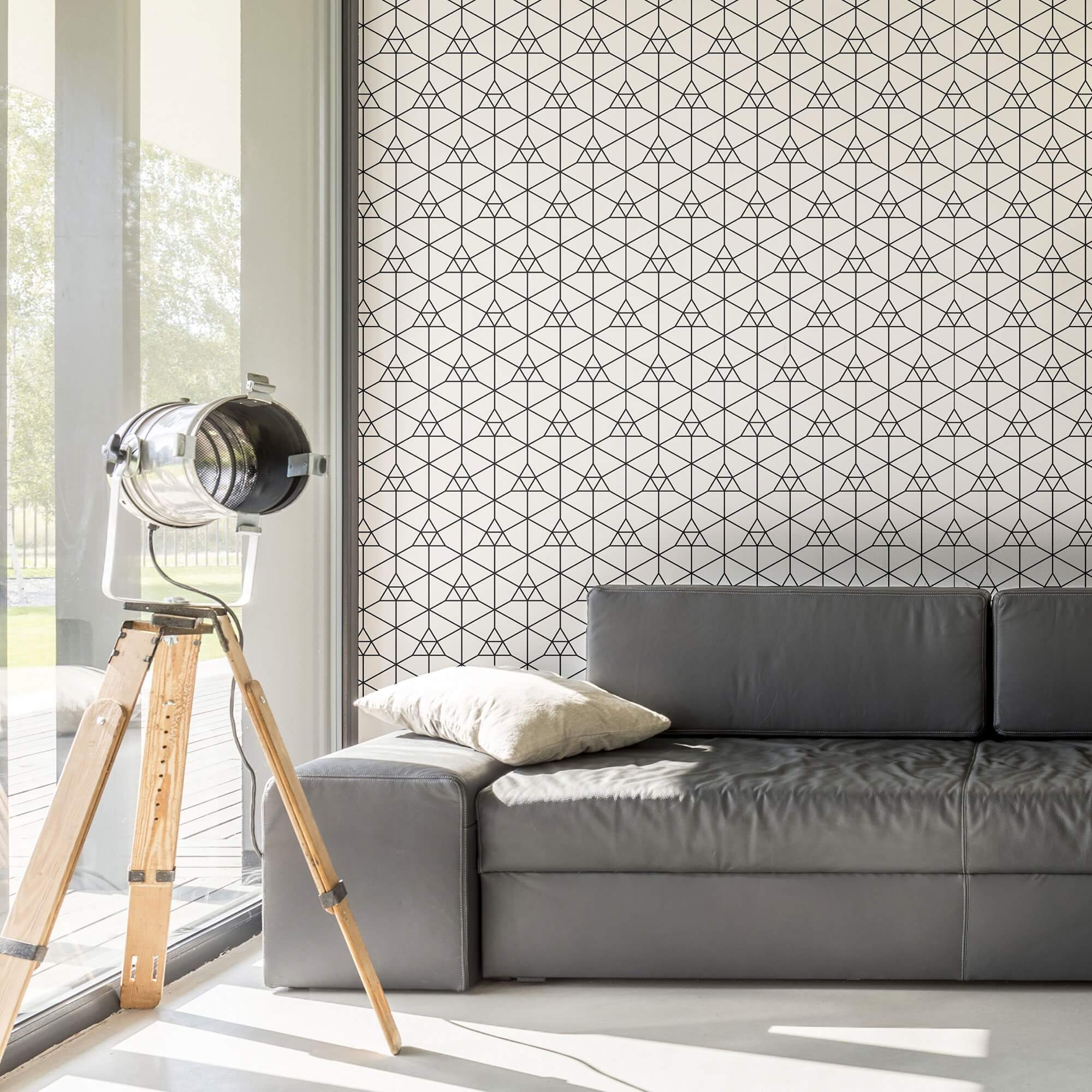 Geometric White Triangle Peel and Stick Removable Wallpaper - Self-Adhesive Decorative Wall Stickers for Bedroom, Living Room, Nursery & Office Decor