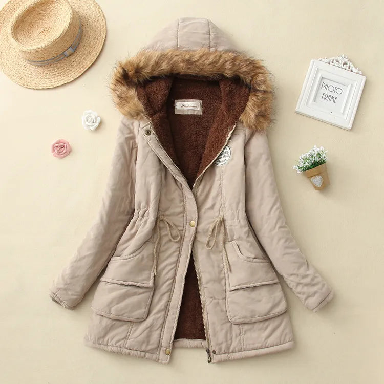 Women's Cotton Padded Jacket - Slim Fit Embroidered Hooded Parka for Autumn & Winter | Warm Quilted Overcoat for Casual Wear & Outdoor Activities
