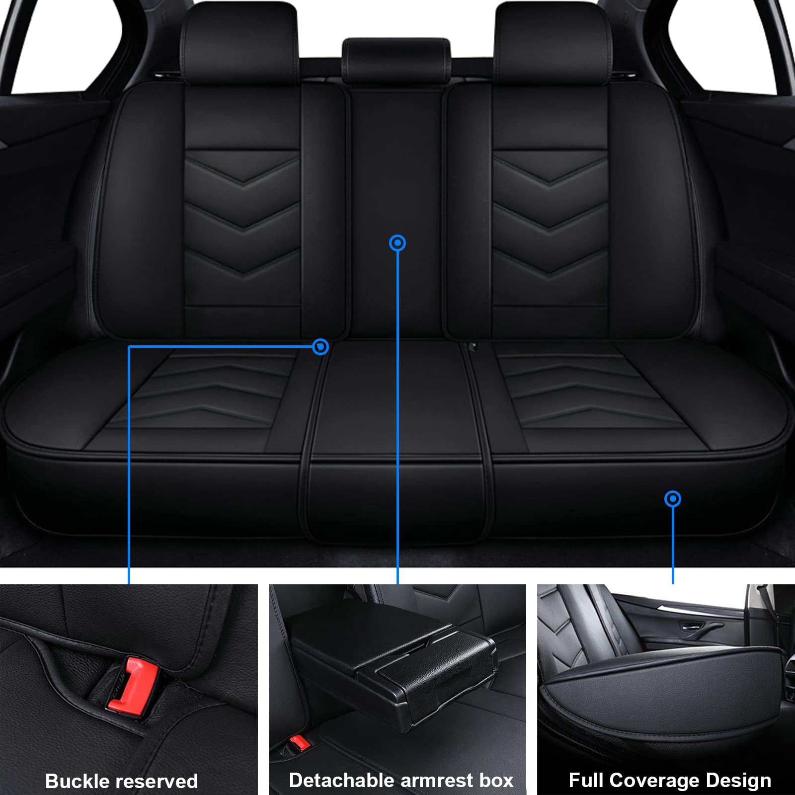 Universal Full Coverage Waterproof Car Seat Covers - 5-Piece Set for Front & Rear Seats | Fits Most Vehicles Including Elantra, Jetta, Passat, Outlander | Durable Seat Protectors for Cars, SUVs & Trucks | Perfect for Daily Commute, Road Trips & Pet Owners (Black)