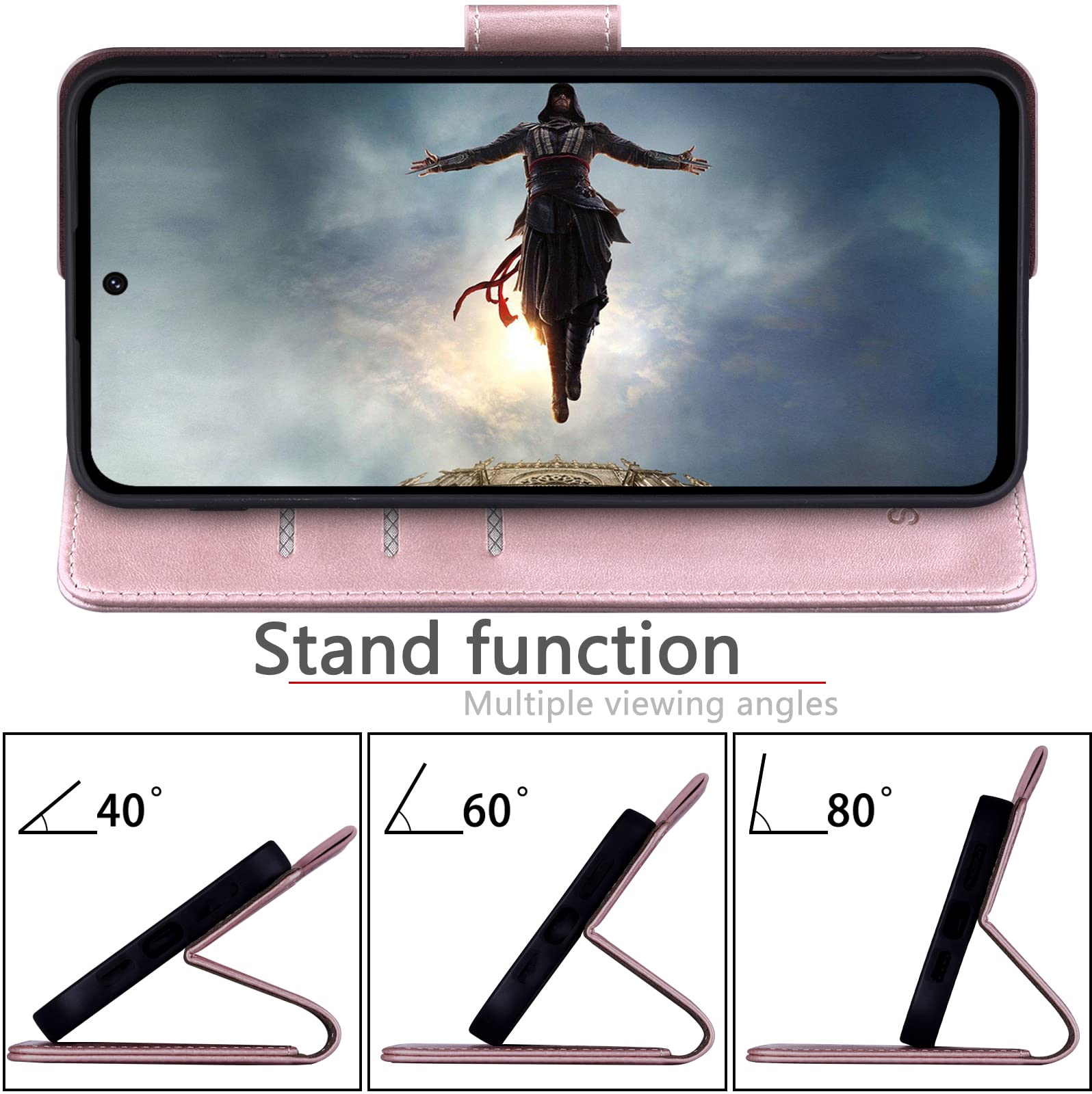 Premium Leather Wallet Case for Samsung Galaxy A53 5G - RFID Blocking Flip Folio Cover with Credit Card Holder | Shockproof Protective Phone Case for Women & Men (Rose Gold) | Perfect for Business, Travel & Everyday Use