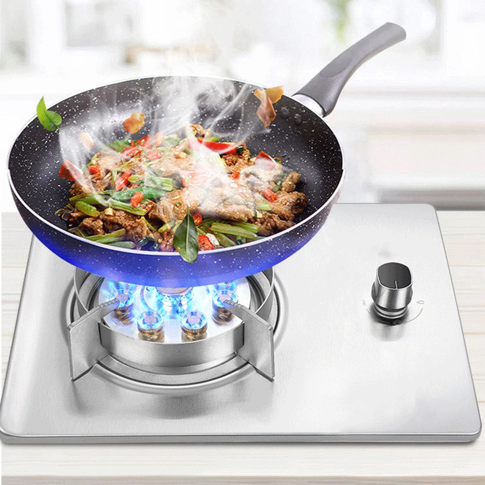 CHALKE 7.2KW Single Burner Gas Cooktop with 9-Chamber High Flame - Silver Tempered Glass & Cast Iron Pot Holder - Flameout Protection for Home Kitchen (Natural Gas) - Perfect for Small Spaces, Apartments & Outdoor Cooking