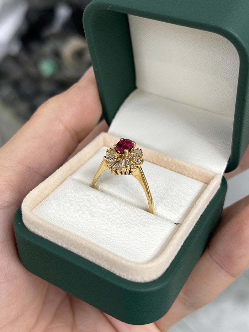 1.42tcw 14K Gold Rubellite Tourmaline & Diamond Ballerina Ring for Women - Elegant Statement Jewelry for Weddings, Anniversaries & Special Occasions