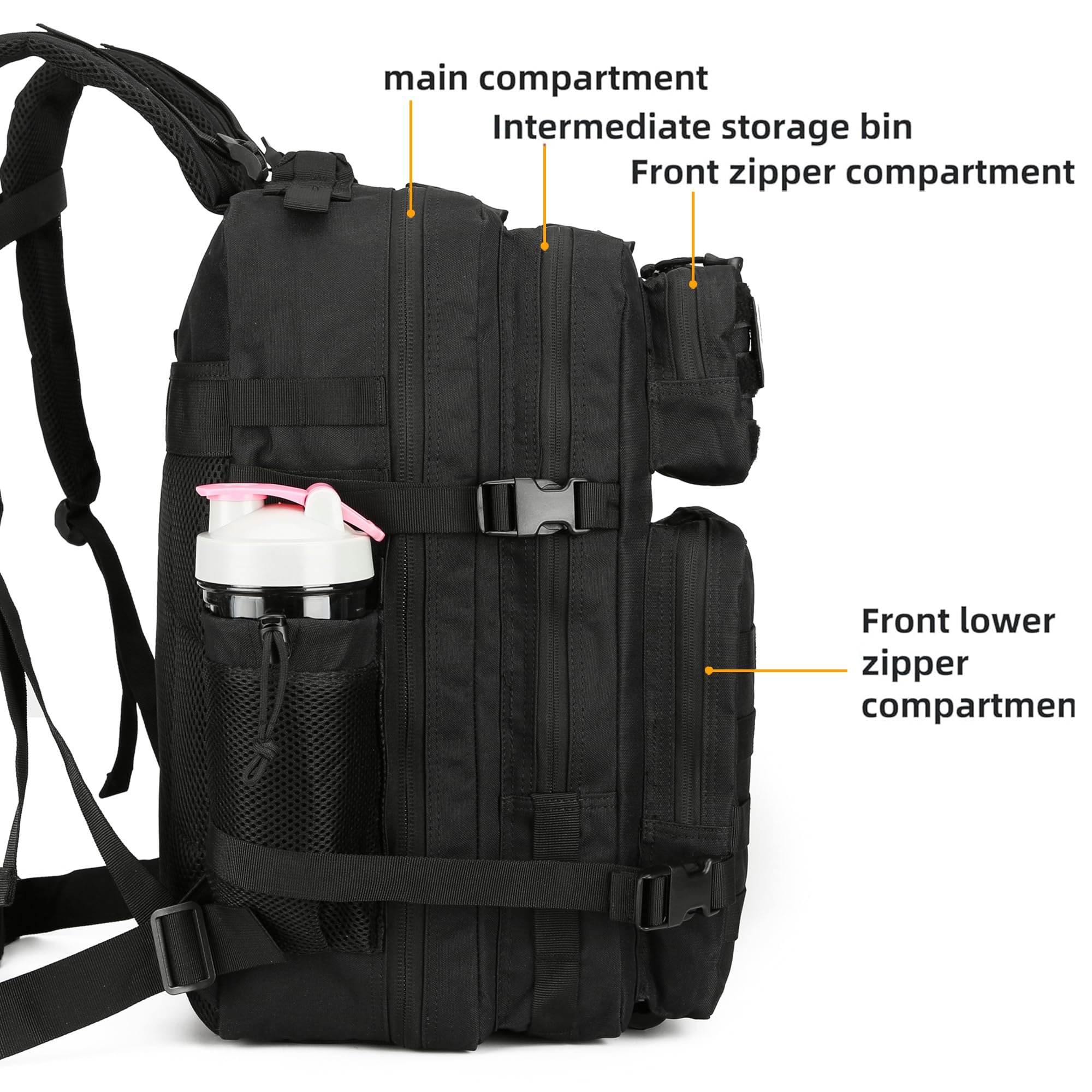 Lovelinks21 45L Tactical Assault Backpack - 3 Day Military Molle Waterproof Rucksack for Outdoor Camping, Hiking & Survival Gear (Black)