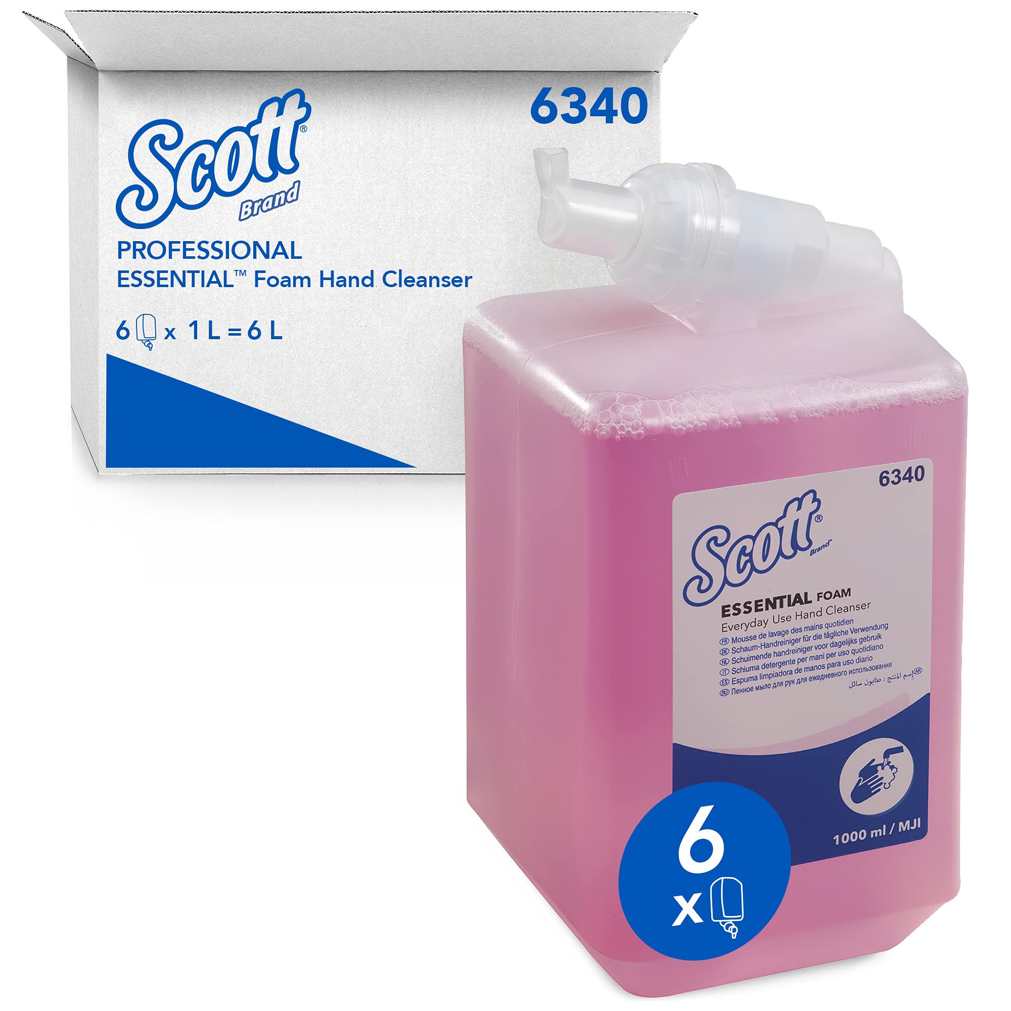 Scott Essential Foam Hand Wash 6340 Refill Pack - 6 x 1 Liter Scented Foaming Hand Soap Refills (Pink) with Kleenex Hand Soap 6331 - Bulk Liquid Hand Soap for Home, Office & Public Restrooms