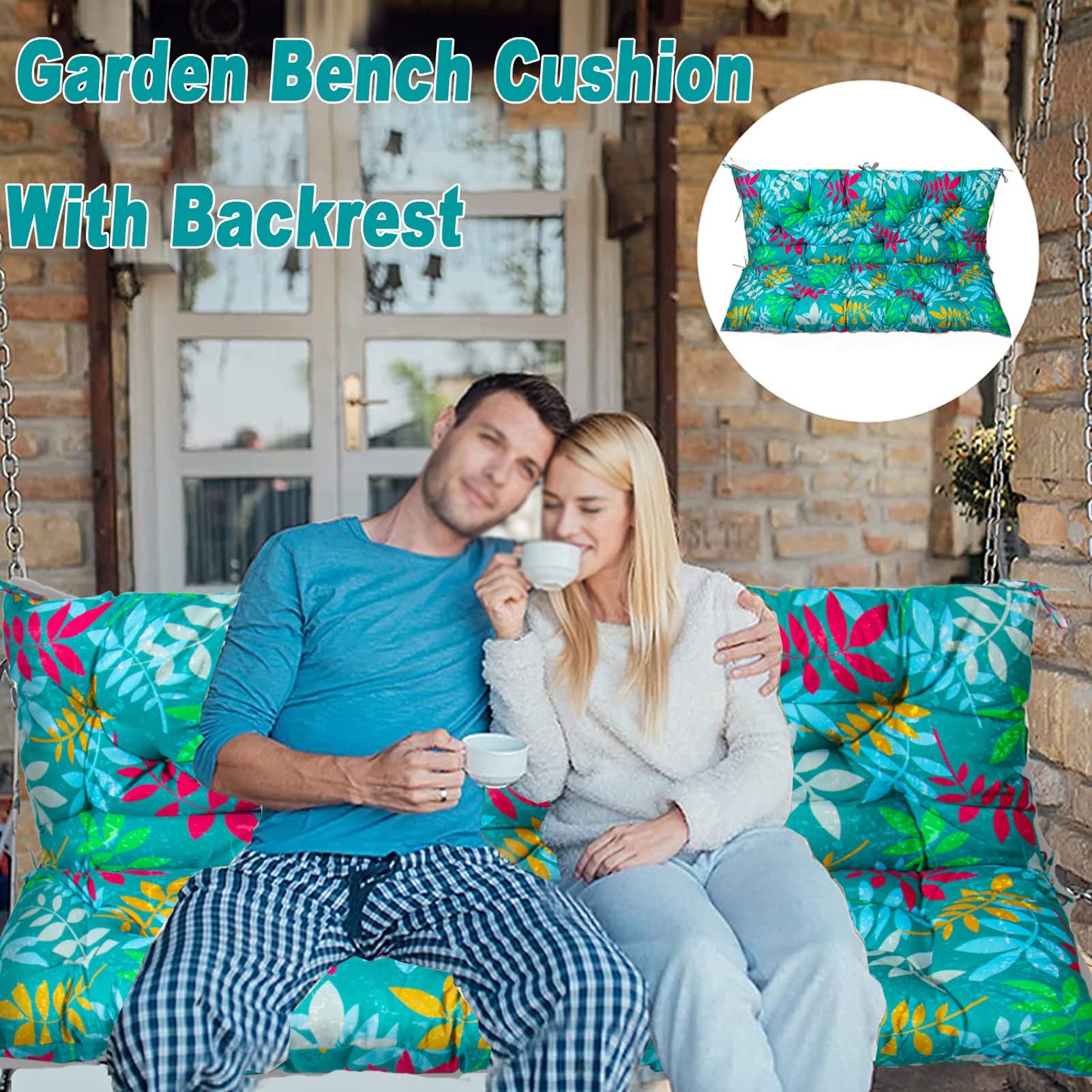 **Waterproof Outdoor Swing Replacement Cushions – Soft Garden Bench Seat with Backrest & Non-Slip Ties – Overstuffed Patio Chair Cushion (Flower Print, 40x59 Inches) – Perfect for Porch, Deck & Backyard Relaxation**
