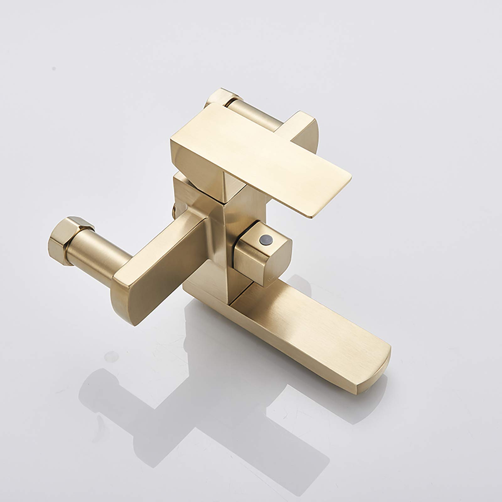 Brushed Gold Rain Mixer Shower Combo Set - Wall Mounted Exposed Bathroom Shower Faucet with 8 Inch Rainfall Shower Head, Handheld Shower & Swivel Tub Spout - Perfect for Modern Bathroom & Spa Experience