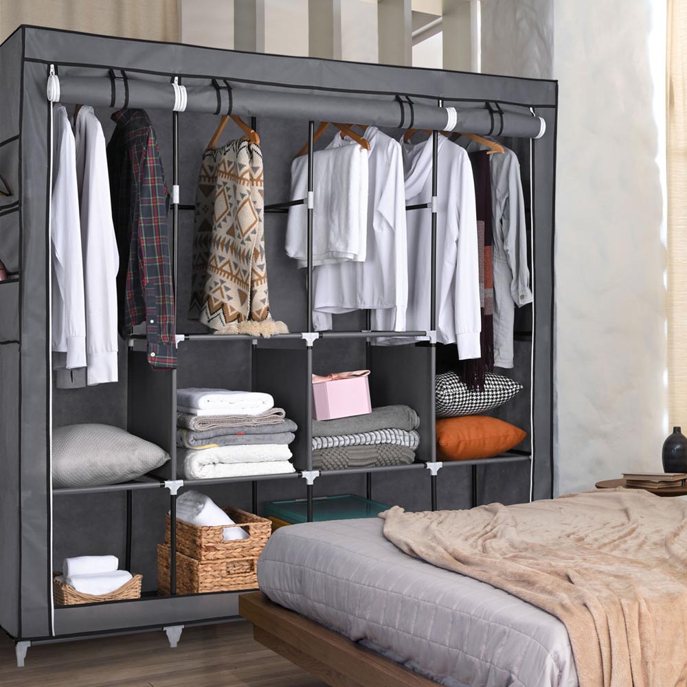 TheLAShop 70L x 19W x 70H Portable Closet Organizer Wardrobe - Foldable Storage Solution for Bedroom, Closet & Travel | Space-Saving Clothes Rack with Shelves
