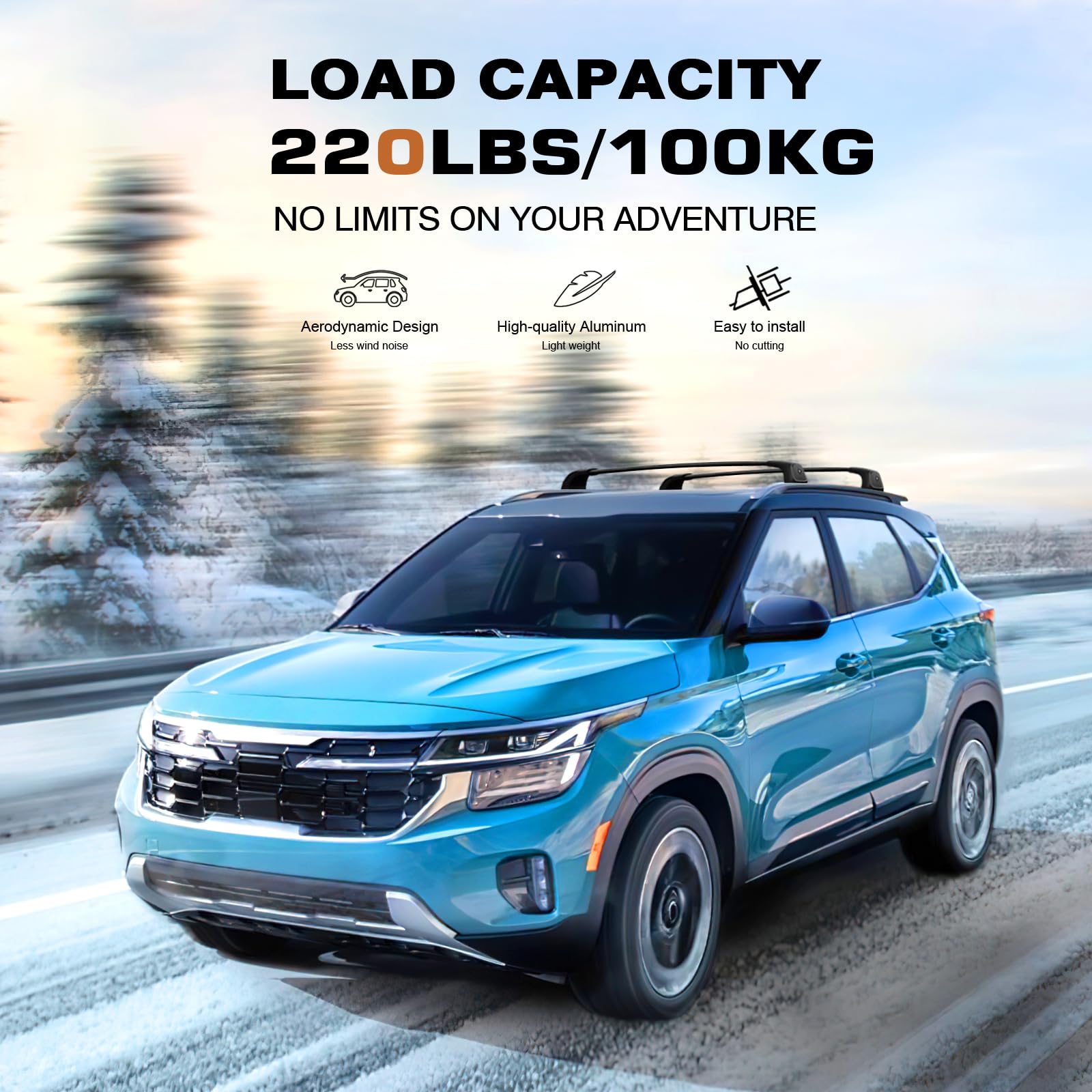 Lockable 220lbs Heavy Duty Aluminum Roof Rack Cross Bars for Kia Seltos 2021-2025 | Black Cargo Carrier for Canoe, Luggage & Outdoor Adventure Gear | Perfect for Road Trips, Camping & Travel Accessories