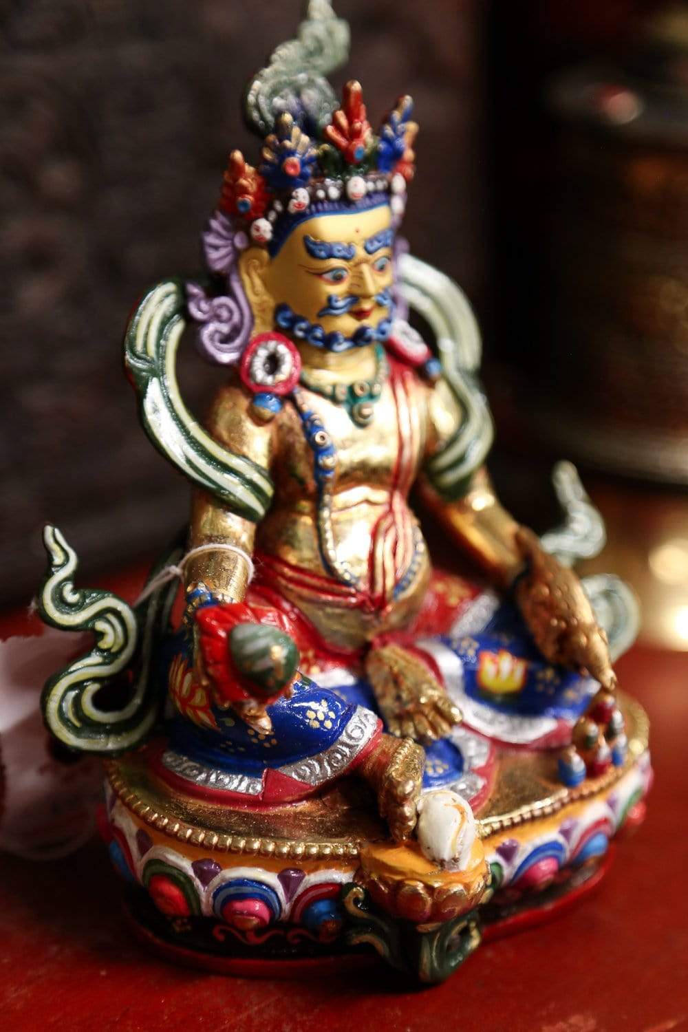 Hand Painted Jambhala Statue - Tibetan Buddhist Wealth Deity Figurine for Home Altar & Meditation | Perfect for Spiritual Decor, Feng Shui & Gift Giving