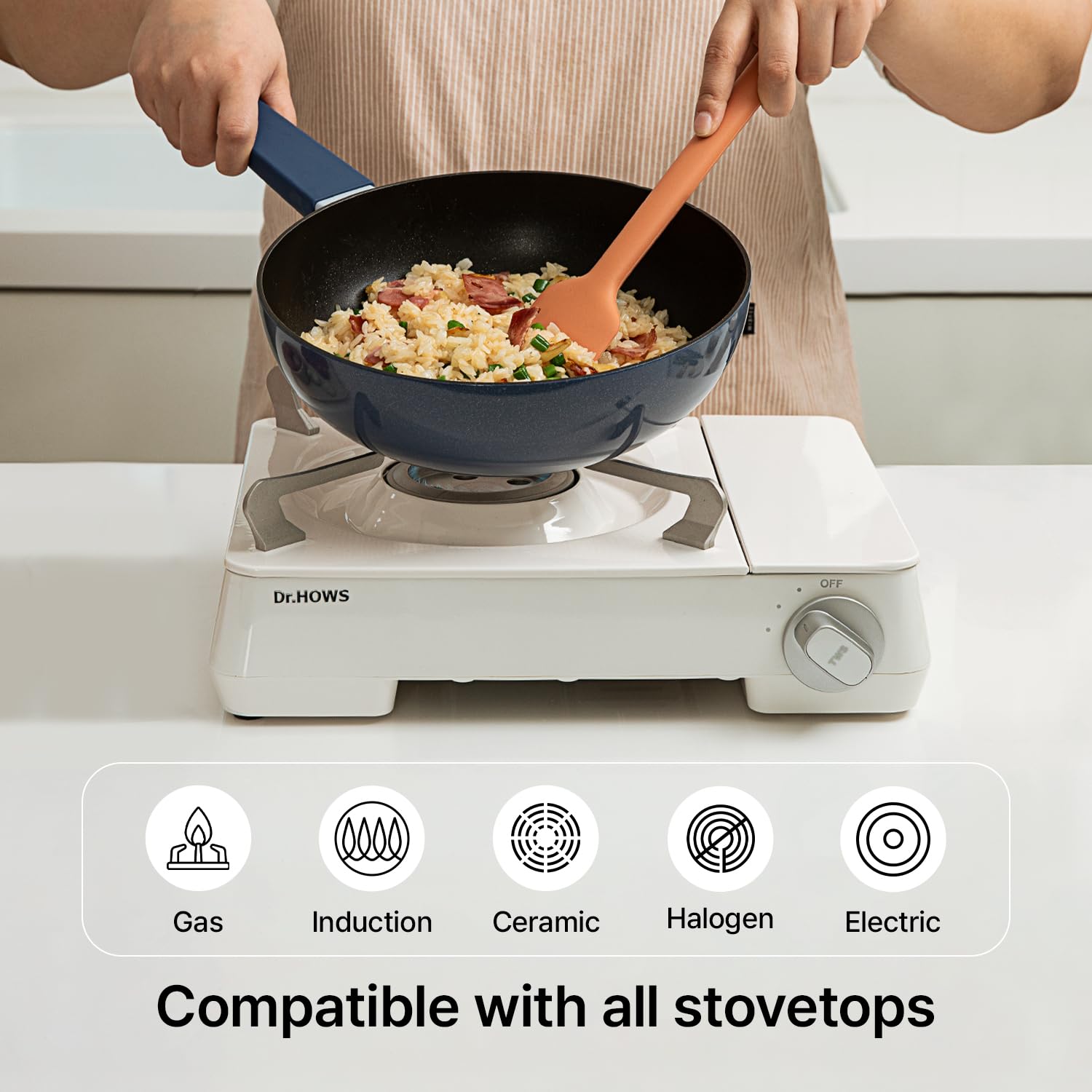 Dr.HOWS Allday 12-Inch Nonstick Wok Pan - PFOA/PFOS Free Stir Fry Pan with Heat-Resistant Bakelite Handle - Works on Gas, Induction, Ceramic & Electric Stoves - Bijou Blue - Perfect for Asian Cooking, Stir Frying & Healthy Meal Prep