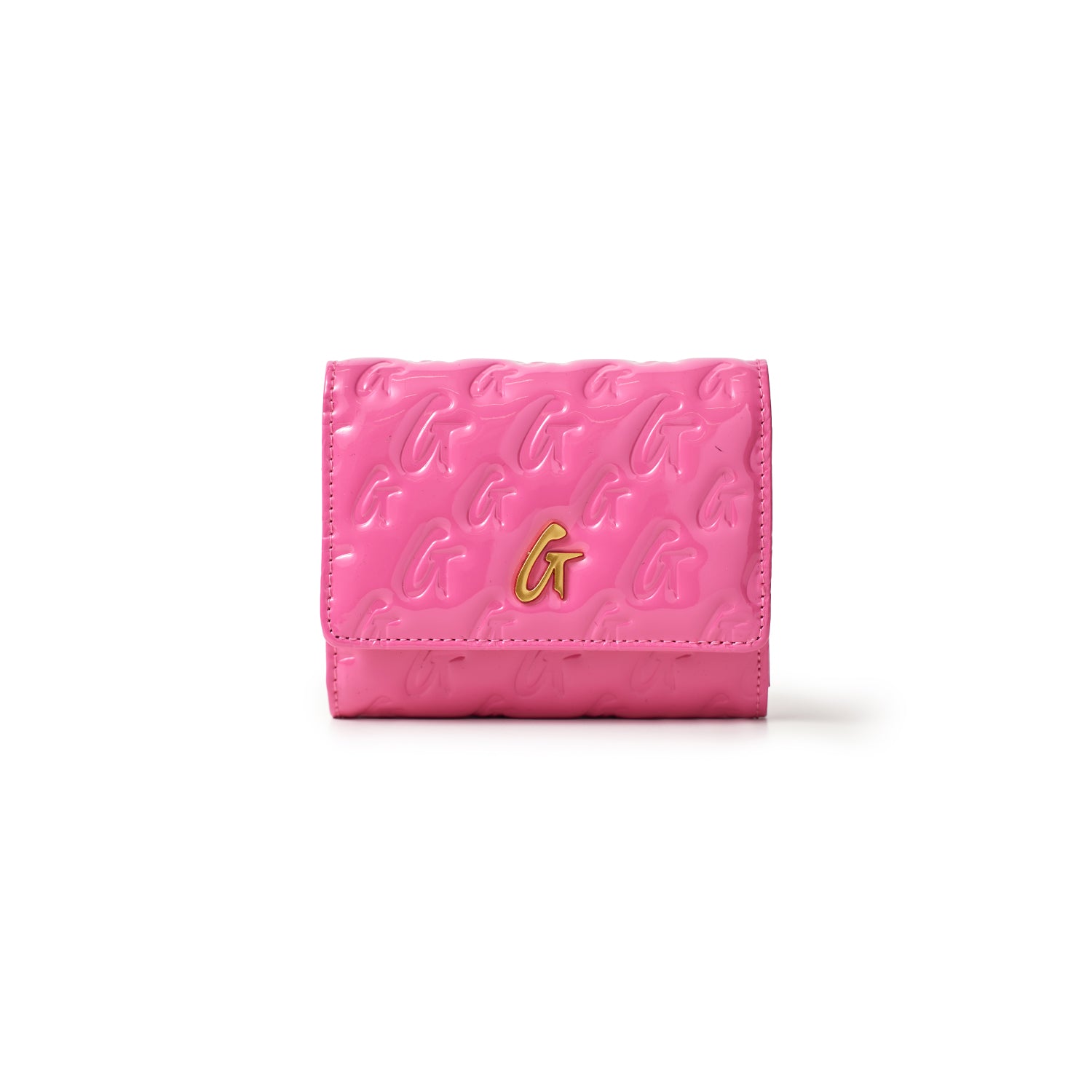 Monogram Gold Compact Wallet on Chain (WOC) with Mirror - Hot Pink | Fashionable Crossbody Bag for Women, Perfect for Parties, Dates & Evening Events