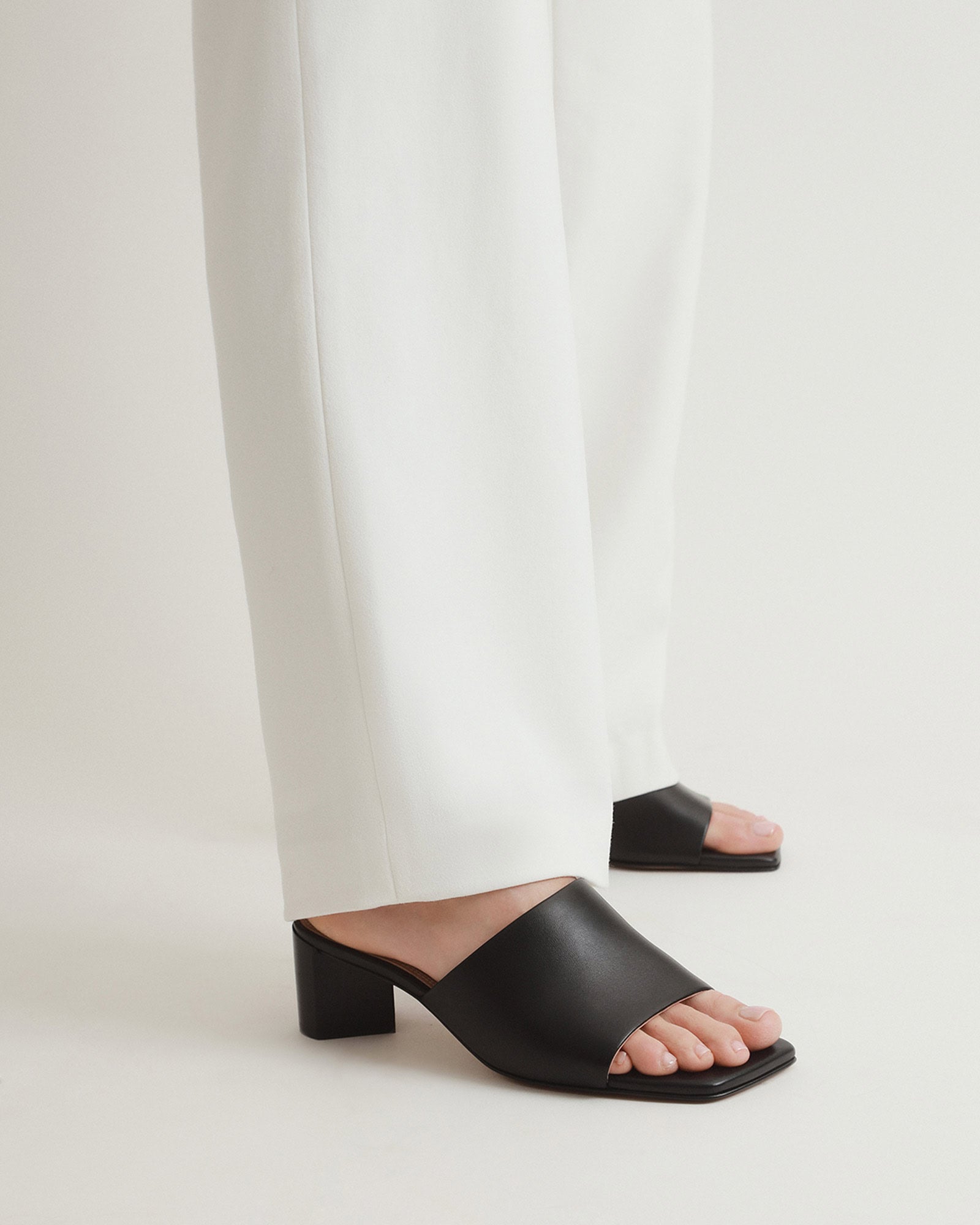 Herbie Black Leather Mid Heel Sandals - Comfortable Women's Dress Shoes for Office, Party & Summer Outfits