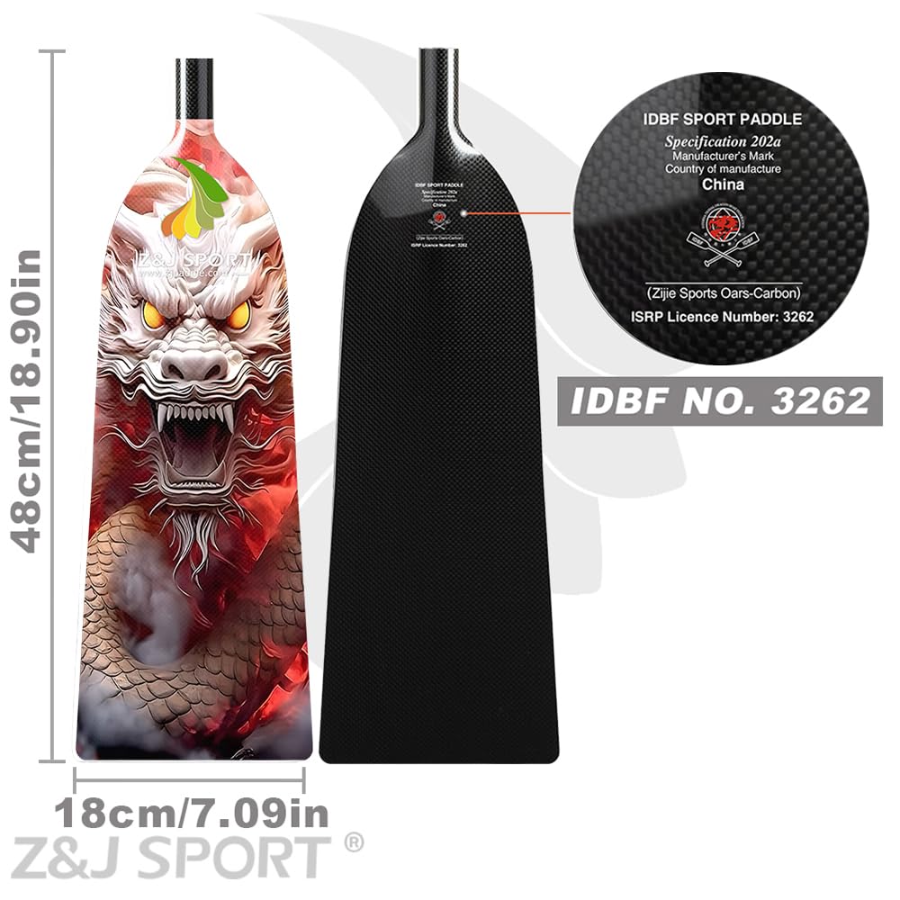 Z&J SPORT IDBF Approved Carbon Fiber Adjustable Dragon Boat Paddle with Dragon Graphic & T-Handle - Professional Racing Equipment for Dragon Boat Competitions & Team Training