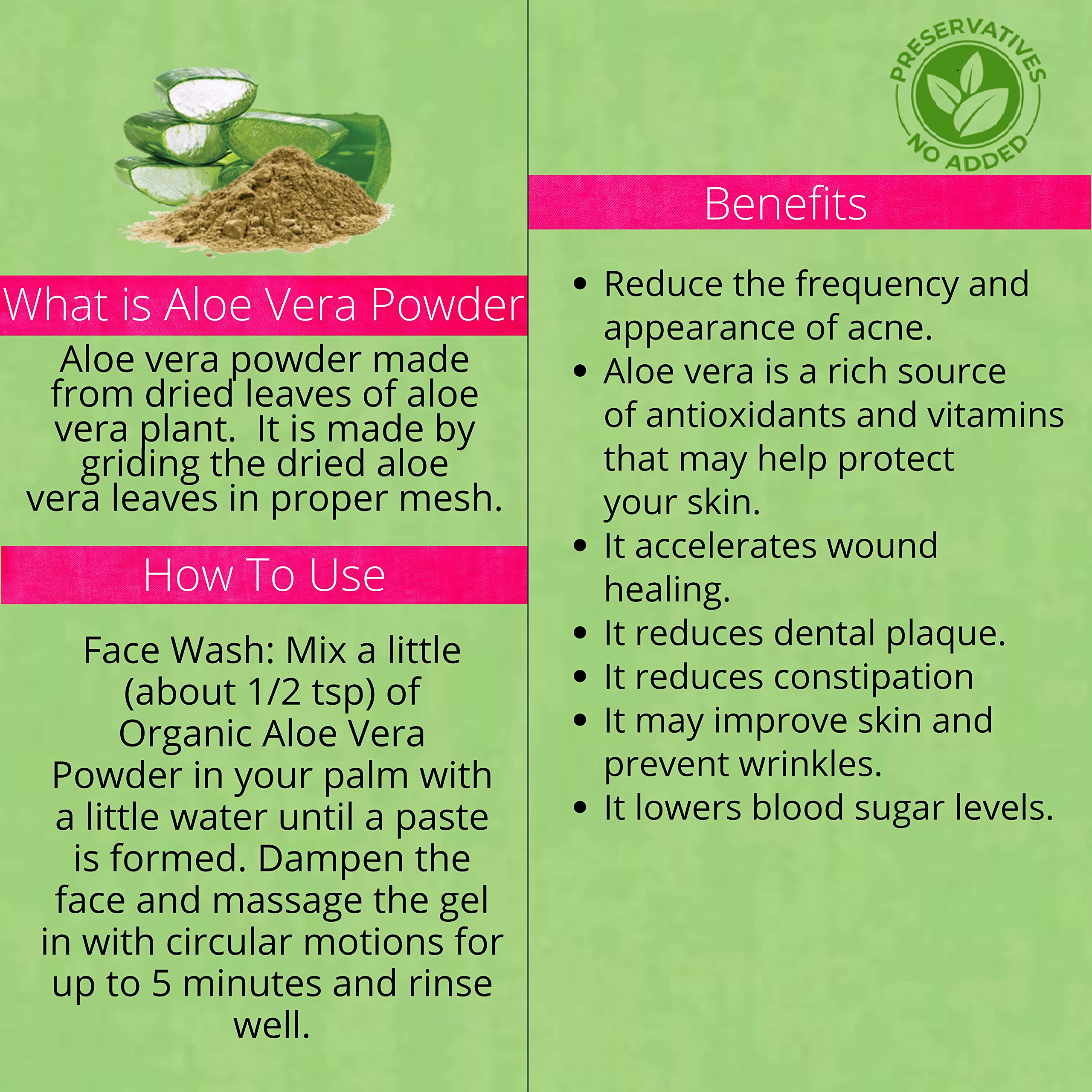 Organic Aloe Vera Powder 100% Natural for Face Care & Skin Hydration - 1 Pack | DIY Face Masks, Smoothies, Sunburn Relief & More