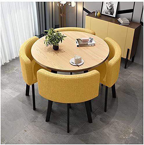 Yellow Round Dining Table Set with 4 Chairs - Perfect for Kitchen, Home Office, Hotel Lobby & Meeting Rooms - Modern Space-Saving Furniture for Small Homes & Commercial Spaces