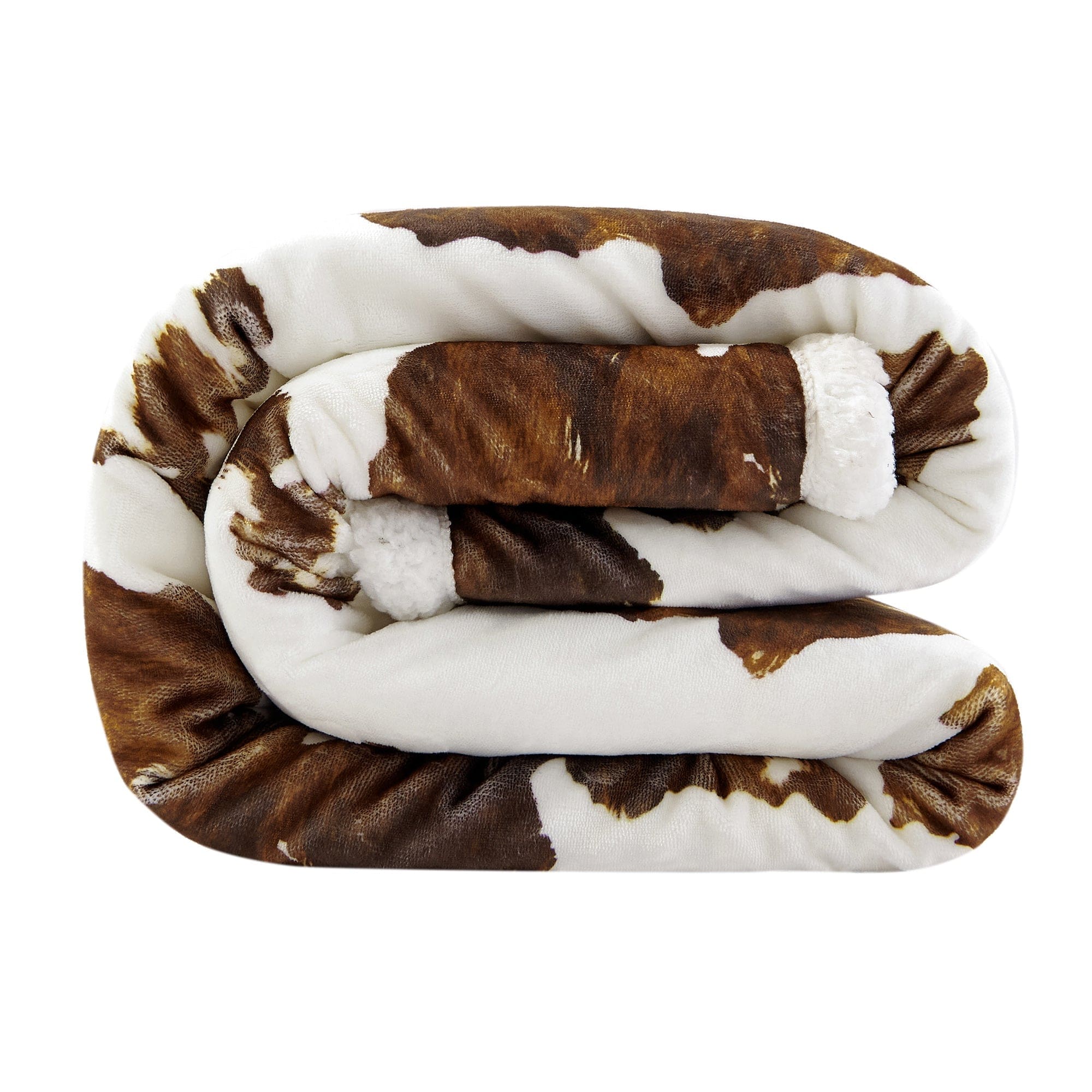 Elsa Cowhide Campfire Sherpa Throw Blanket - Soft Faux Fur & Leather Accent - Cozy Winter Warmth for Sofa, Bed, or Outdoor Camping