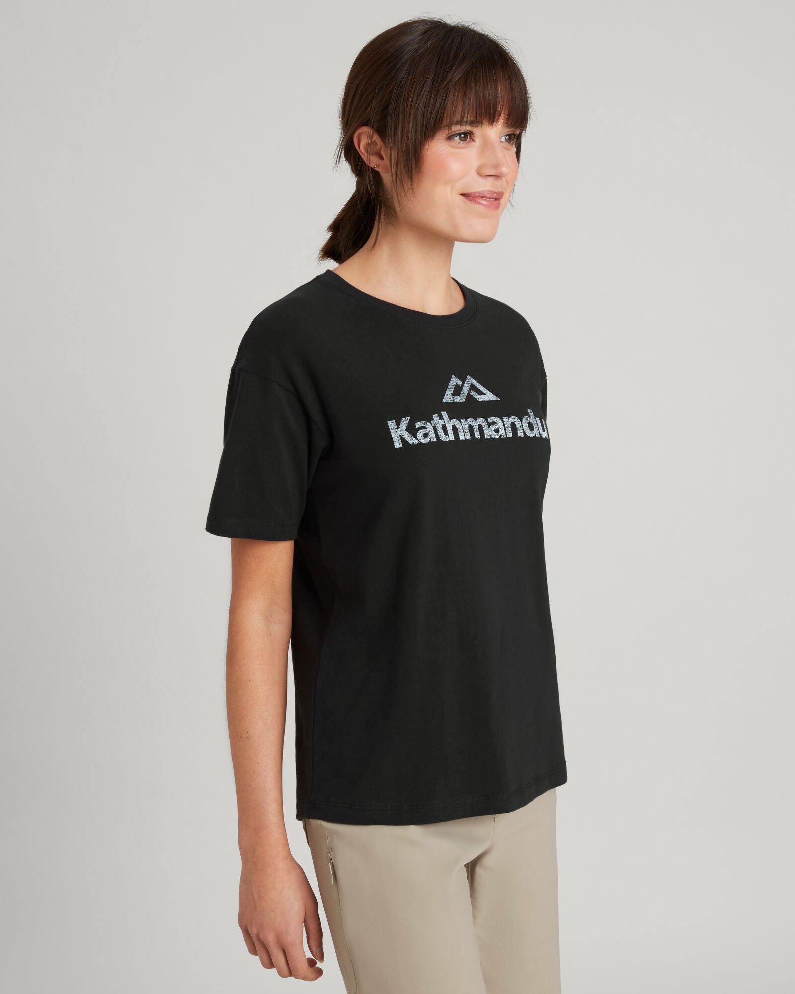 Kathmandu Logo Women's Short Sleeve T-Shirt - Breathable Cotton Tee for Casual Wear & Outdoor Activities - Black Stingray Color
