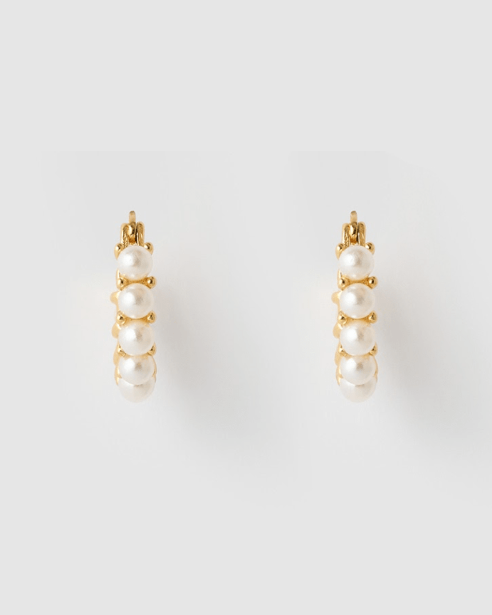 Izoa Adeline Huggie Gold Pearl Earrings for Women - Minimalist Pearl Hoop Earrings for Everyday Wear, Gift for Her, Wedding, Party & Special Occasions