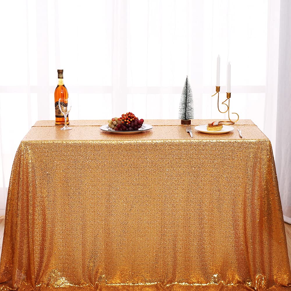 Gold Sequin Tablecloth - Glitter Sparkly Iridescent Rectangle Table Cover 50x50 Inches - Elegant Wedding, Birthday Party & Event Decor - Perfect for Banquet Tables, Holiday Celebrations & Special Occasions