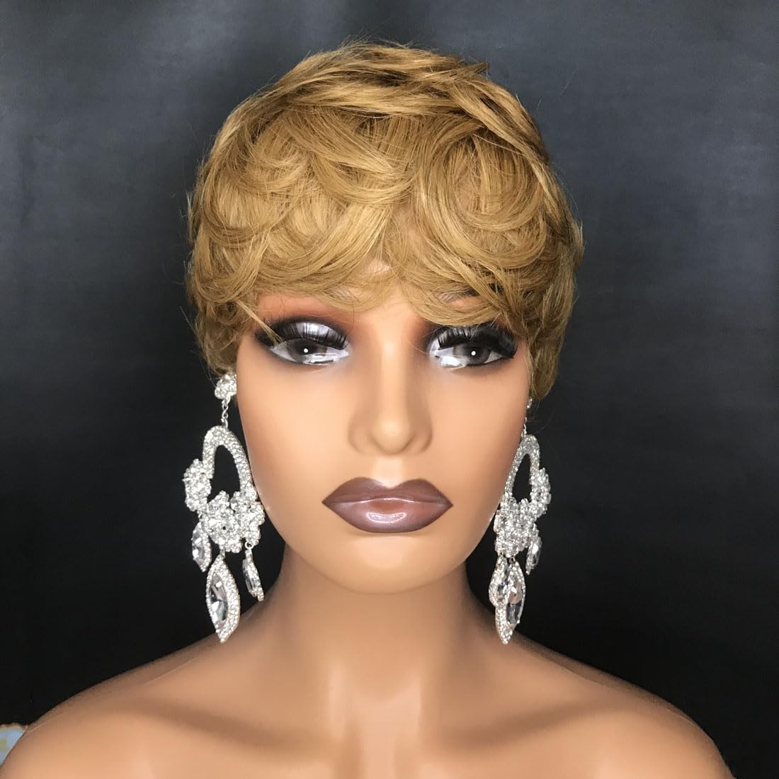 Short Blonde Pixie Cut Human Hair Wig for Black Women - Natural Wavy Layered 27# - Perfect for Everyday Wear, Cosplay & Special Occasions