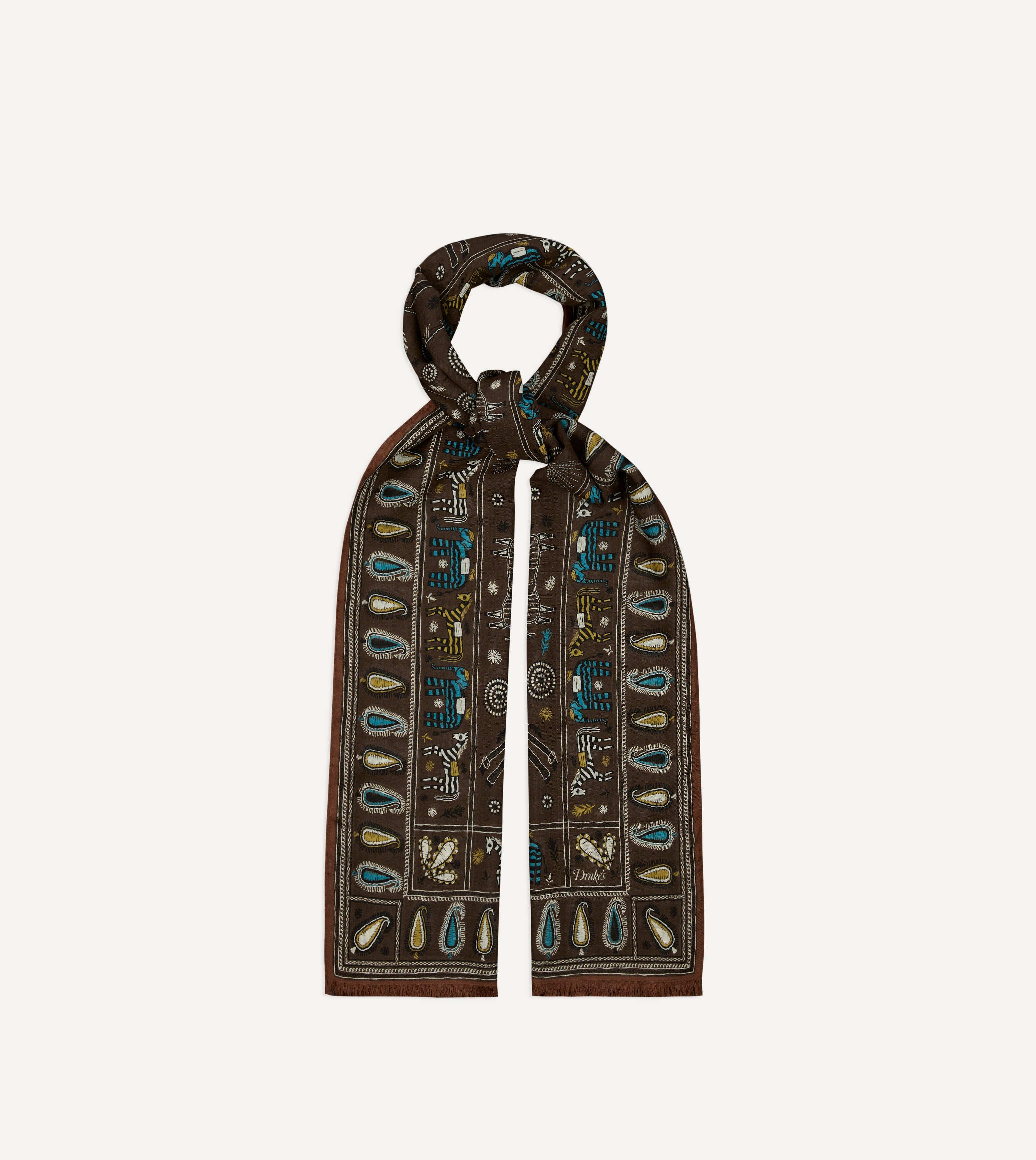 Brown Rustic Elephant Print Wool Silk Scarf - Soft & Warm Winter Accessory for Women, Perfect for Outdoor Activities, Travel & Gift Giving