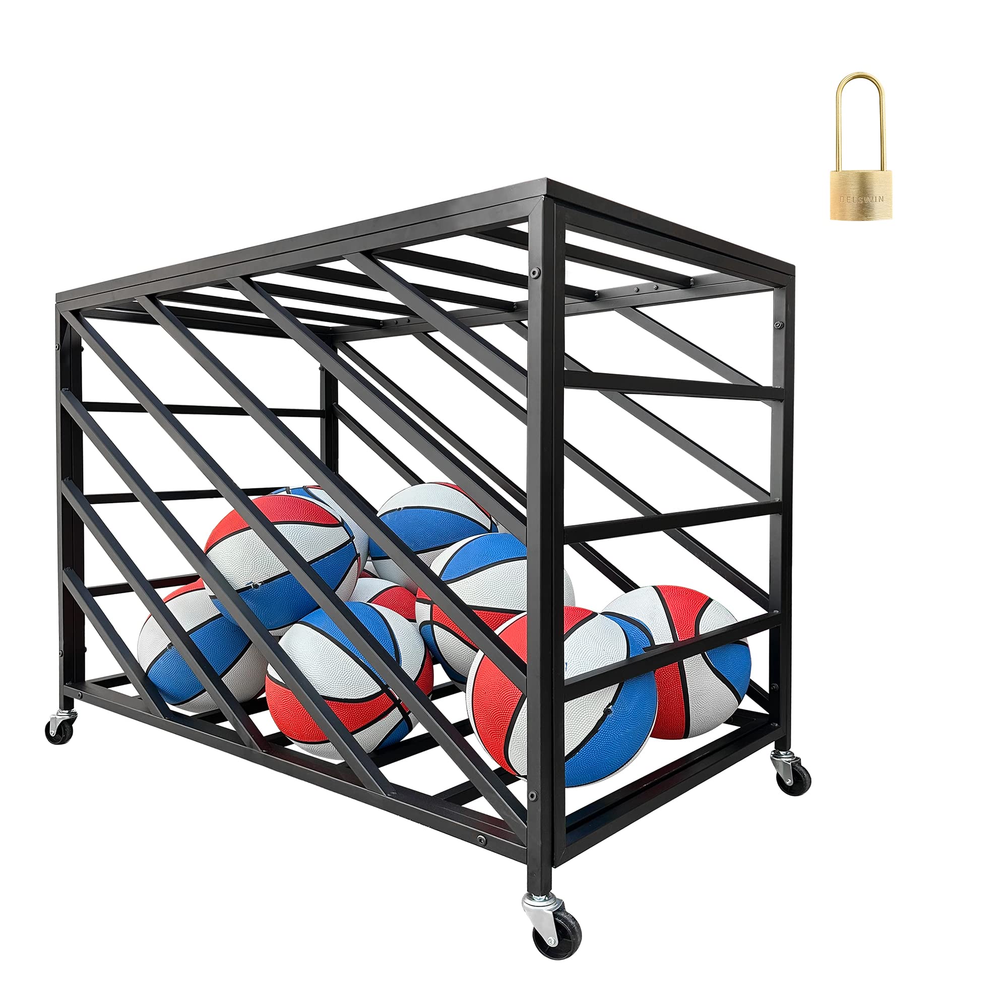 Lockable Rolling Ball Storage Cart with Wheels - Heavy Duty Indoor/Outdoor Sports Ball Locker Cage for Basketballs, Soccer Balls & Gym Equipment - Holds 30+ Balls - Perfect for School Gyms, Sports Facilities & Home Storage