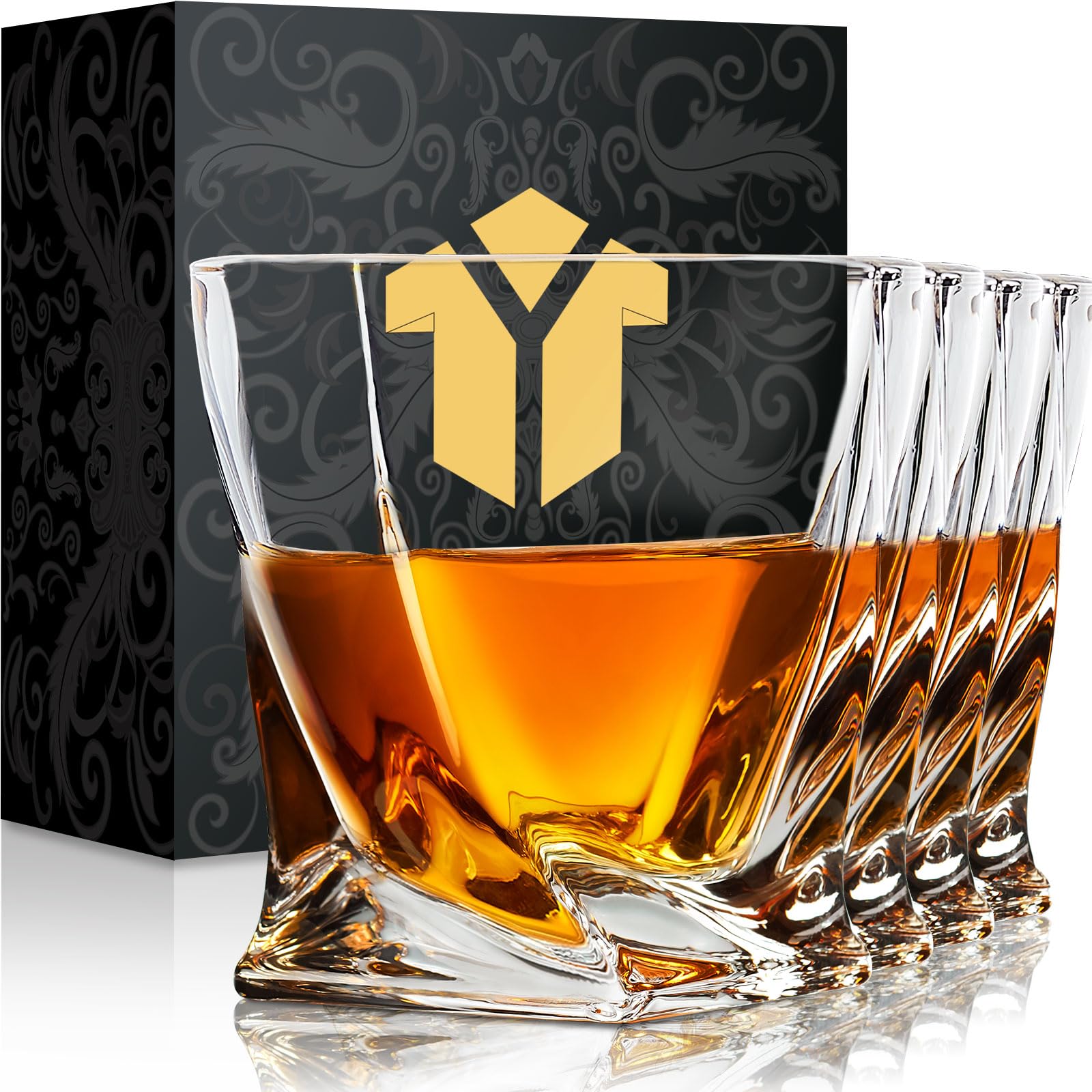 Vintage Whiskey Glasses Set of 4 - 10oz Rocks Glasses for Bourbon, Scotch & Rum - Perfect for Home Bar & Gifts