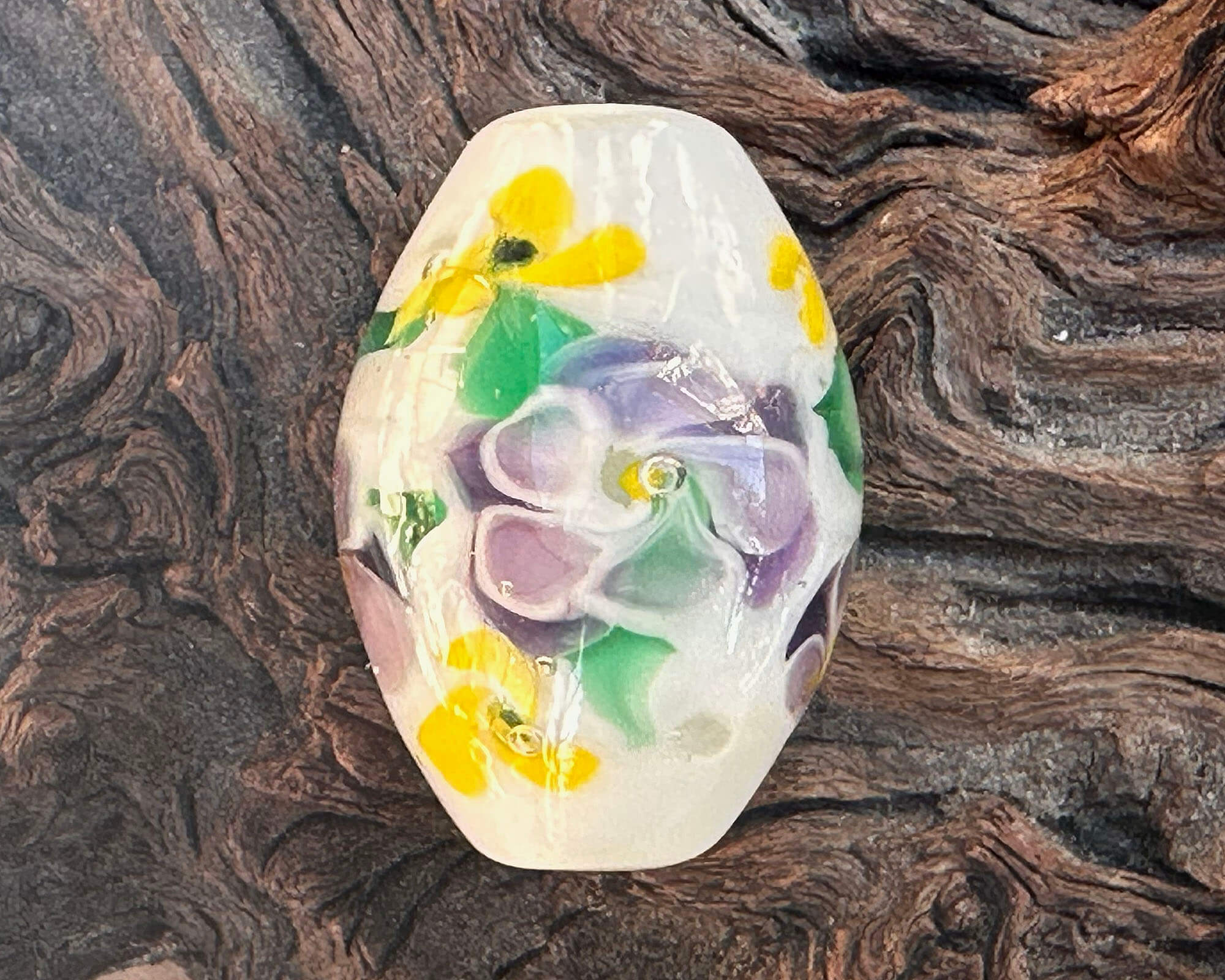 Handmade Purple & Yellow Floral Lampwork Glass Focal Bead - SRA Certified for Jewelry Making, DIY Crafts, Necklace Pendants & Beading Projects