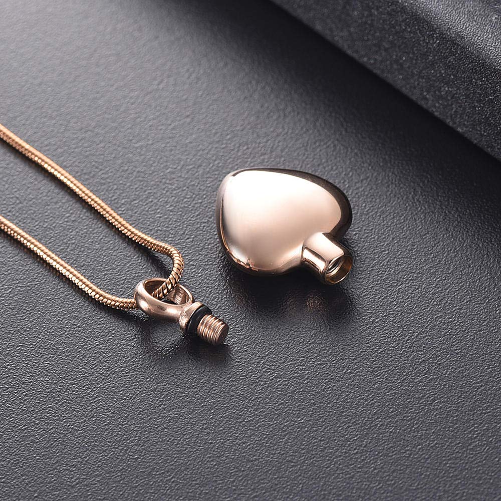 316L Stainless Steel Cremation Ashes Necklace - Heart Urn Pendant for Ashes Keepsake, Memorial Jewelry for Women (Rose Gold, 3 Pieces) - Perfect for Funeral Remembrance, Memorial Services & Honoring Loved Ones