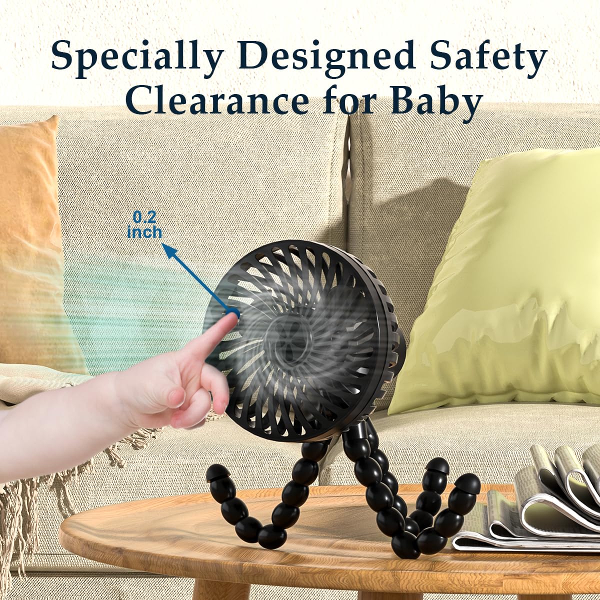 RUN HELIX Portable Stroller Fan with Flexible Tripod - 3-Speed USB Rechargeable Clip-On Fan for Baby, Car Seat, Crib, Bike & Treadmill - Perfect for Outdoor Activities, Travel & Nursery Cooling - Black