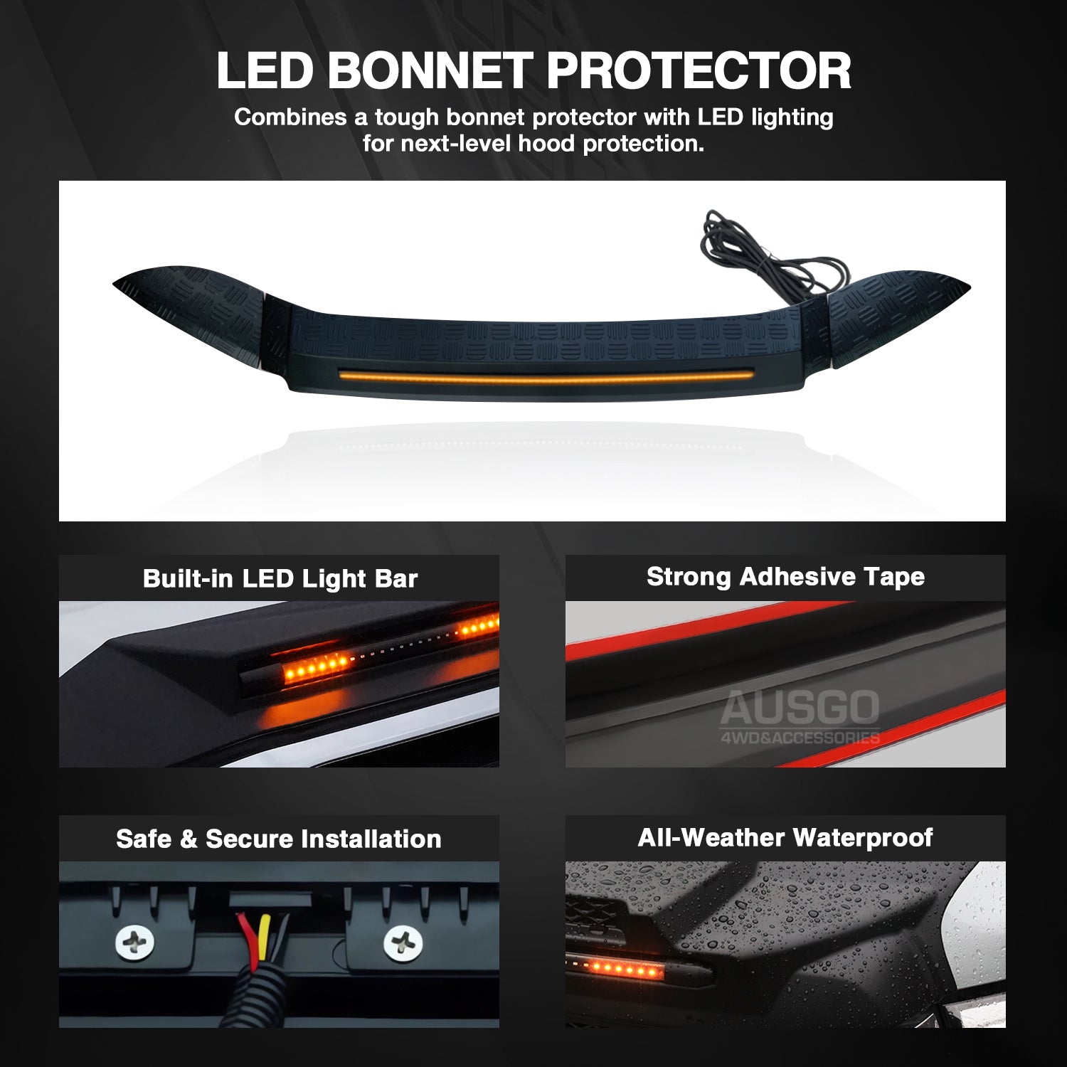 LED Bonnet Protector for Land Rover Defender 2020-2024 | Durable Hood Guard with Bright Lights | Perfect for Off-Roading & Night Driving