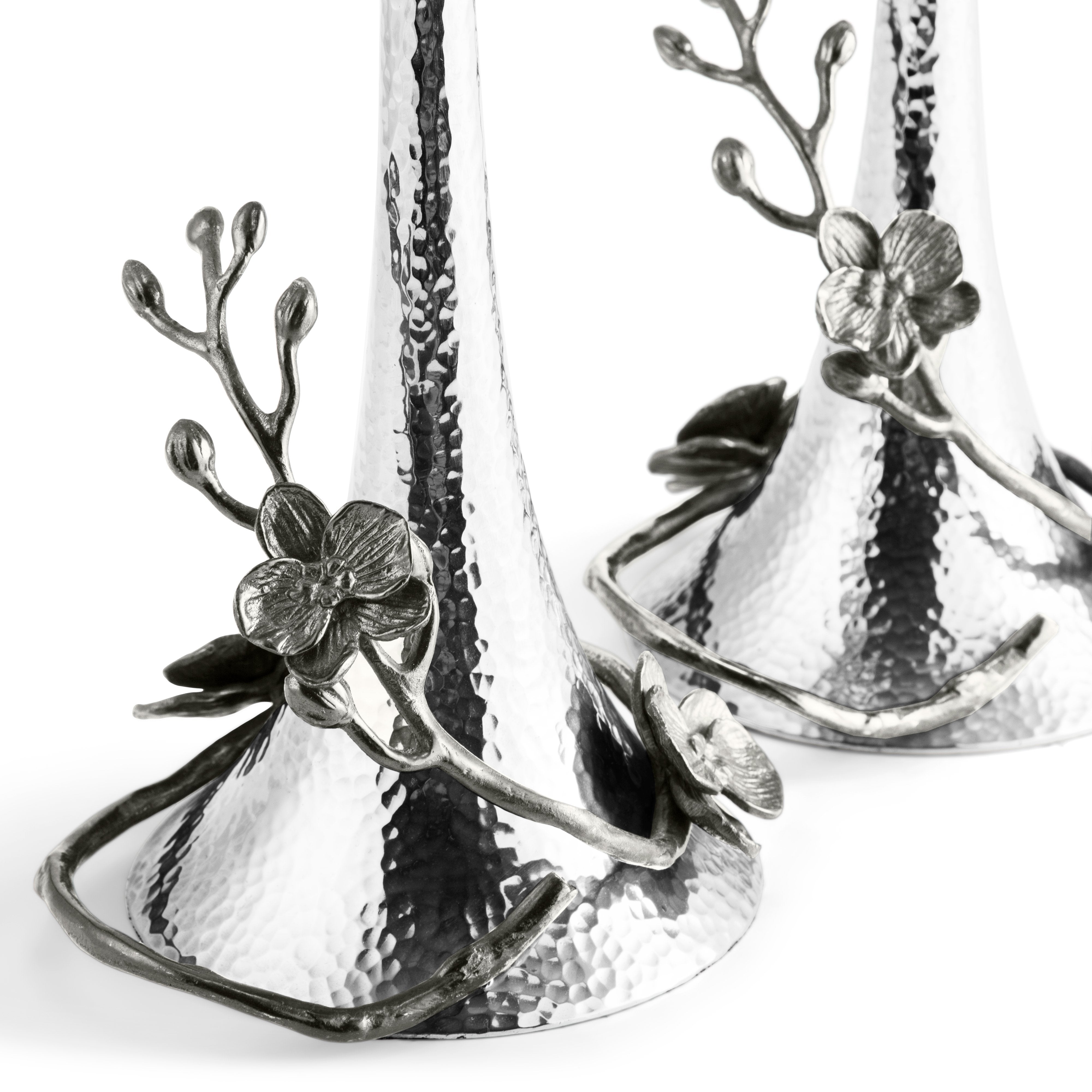 Elegant Black Orchid Candle Holders - Set of 2 Modern Home Decor for Dining Table, Wedding Centerpieces & Romantic Ambiance