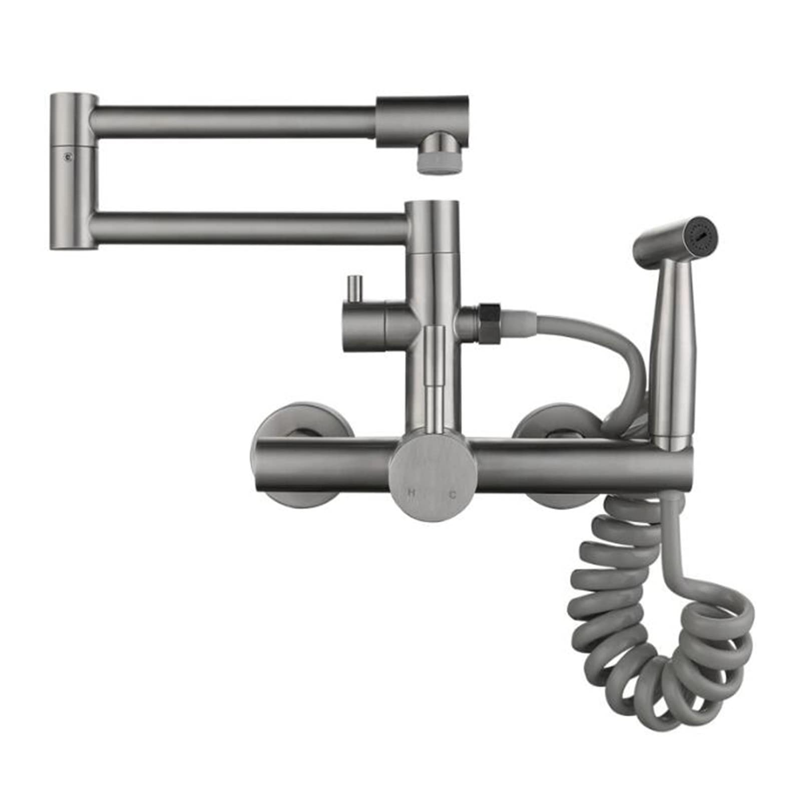 Stainless Steel Wall Mounted Kitchen Faucet with Folding Swivel - Brushed Nickel Multifunction Mixer Tap for RV, Tiny House & Outdoor Kitchen Use